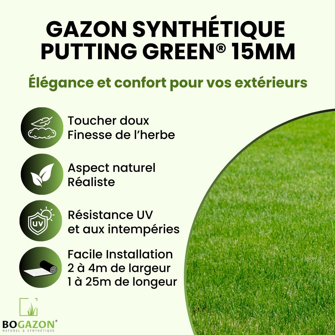Gazon synthétique Putting green 15 mm (4 m x 7 m) | Pelouse Premium | Décoration Maison | Résistant UV