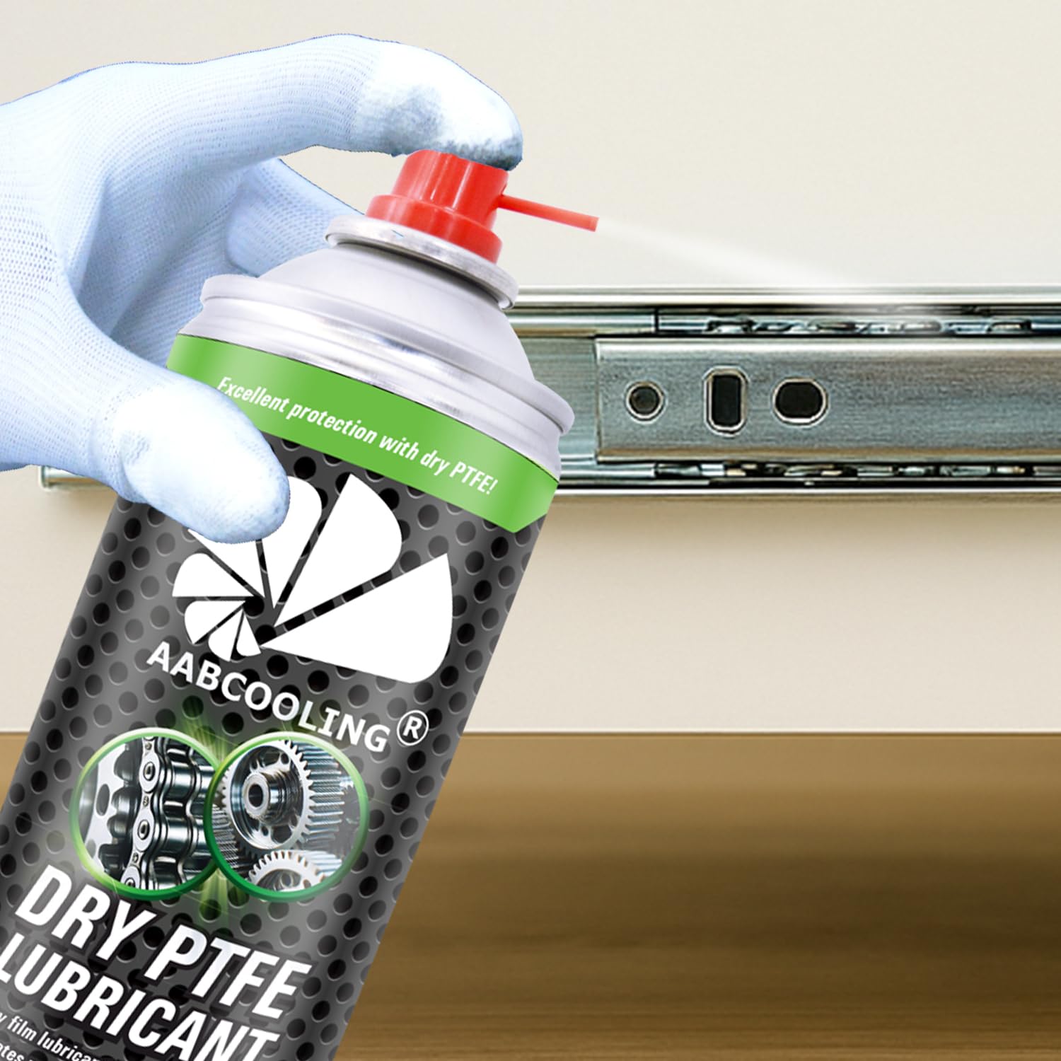 AABCOOLING Dry PTFE Lubricant 400 ml – smar teflonowy do narzędzi elektrycznych i mechanicznych w spreju, do prowadnic, szyn i plastikowych elementów ślizgowych – redukuje tarcie