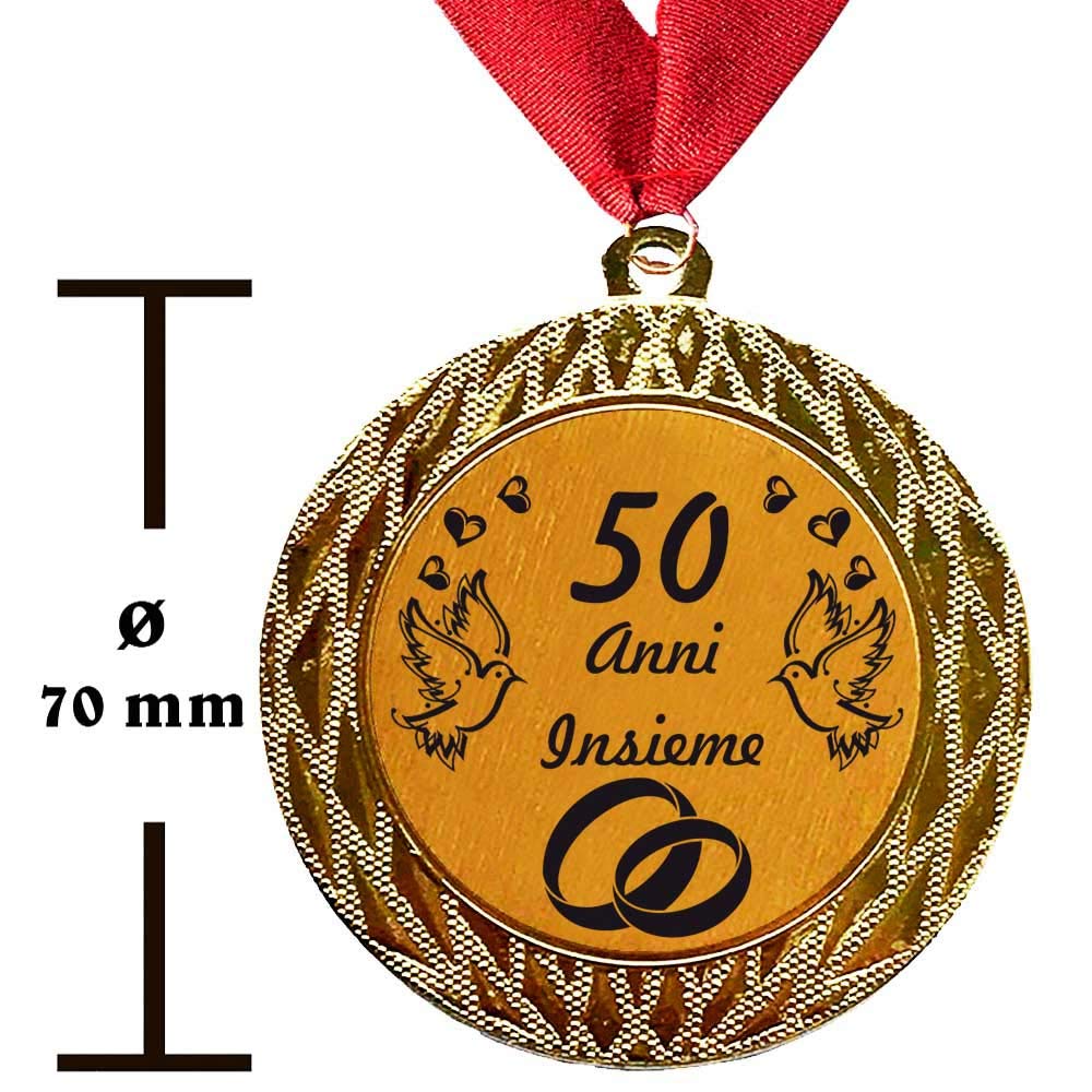 Medaglia Regalo di 50 Anni Insieme o Il Testo Desiderato - Anniversario di Matrimonio in Oro con Colletto in Oro