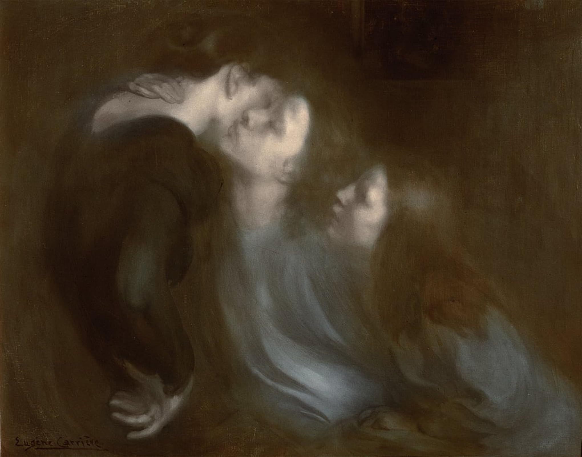 SERENDIPITP Vintage Picture Print on Canvas Wall Art Poster Her Mother's Kiss by Eugène Carrière Artwork Print Poster for Wall Decor 60x90cm