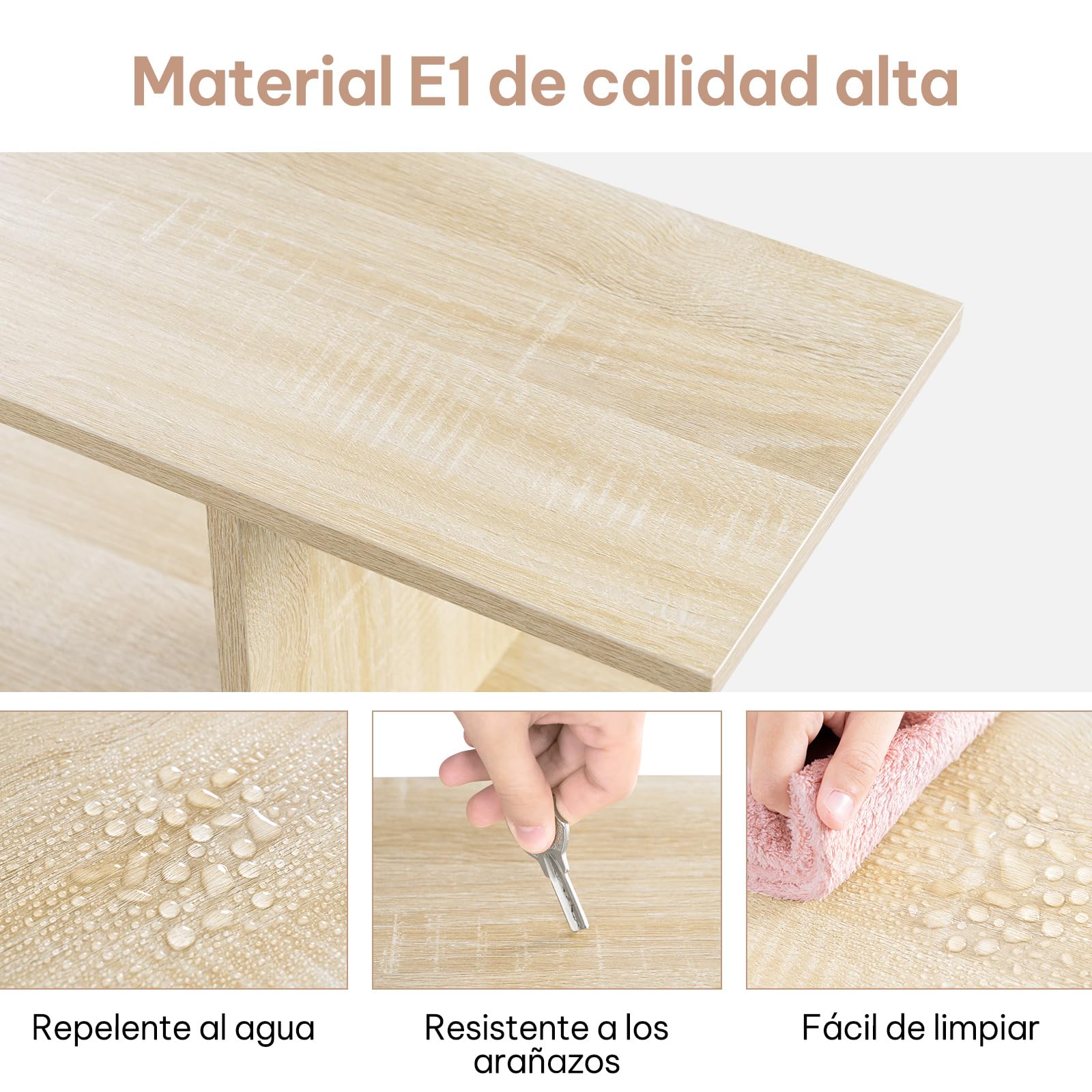 eSituro Mesa Auxiliar de Sofá, Mesita en Forma S, Mesa de Centro con 4 Estantes Abiertos, Mesita Auxiliar para Salón, Estudio, Dormitorio, Ahorro de Espacio, Roble Claro