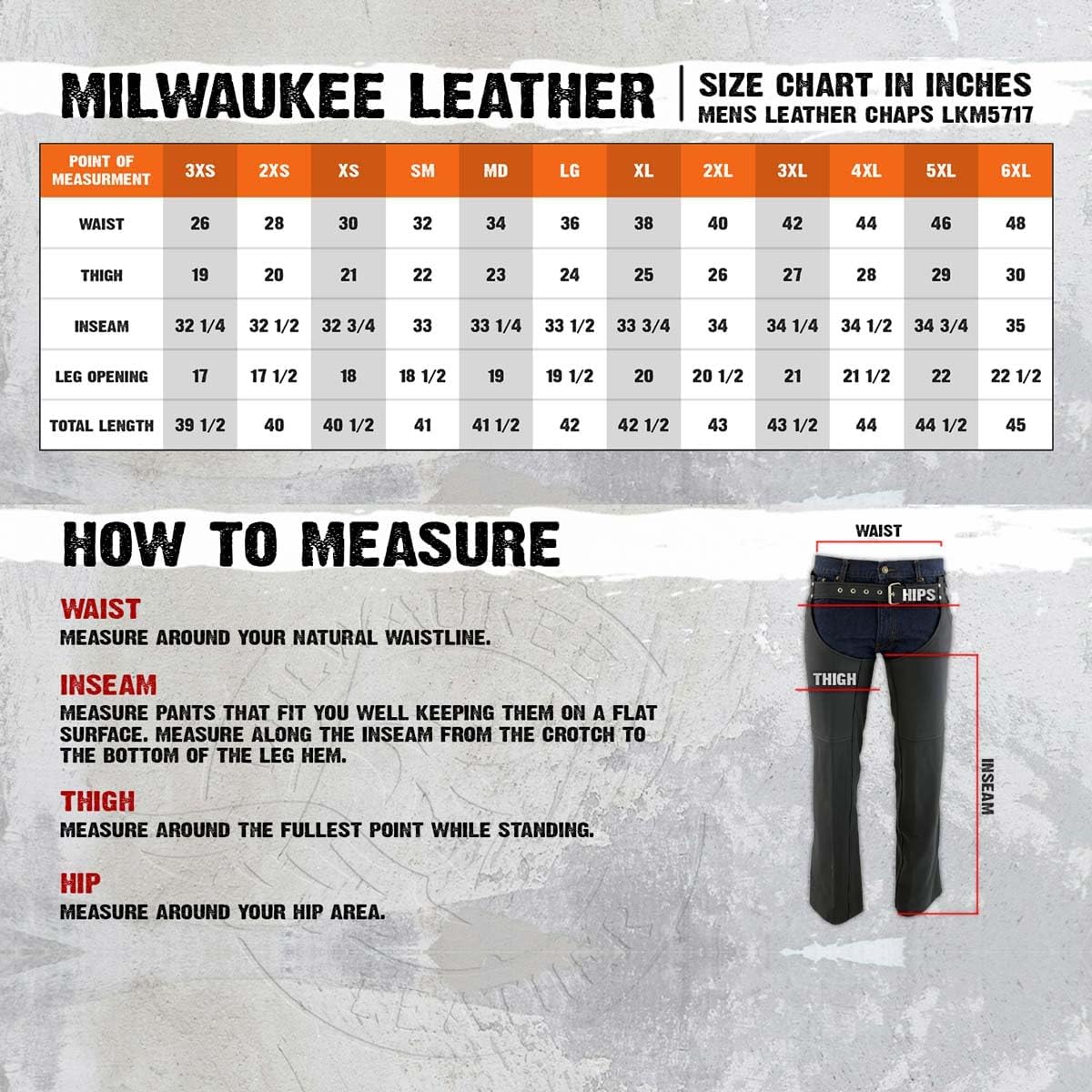 Milwaukee Leather Men's Premium Leather Motorcycle Protective Biker Riding Chaps - 3X-Small