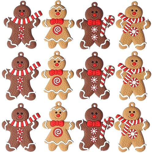 12 Gingerbread Man Ornaments - Gingerbread Christmas Hanging Charms Clay