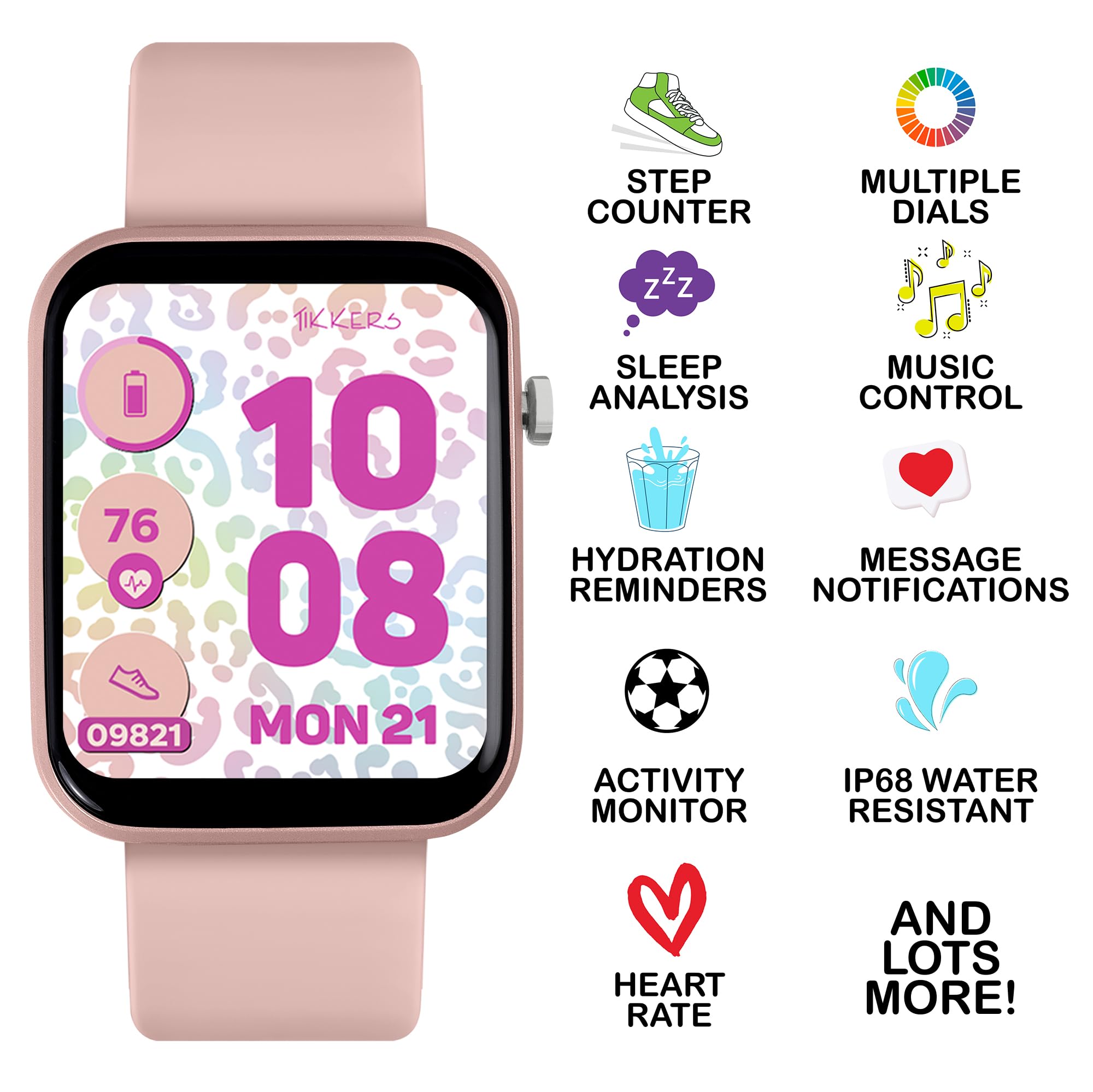 Tikkers Smart Series 13 - Set di orologi e auricolari con cinturino in silicone rosa TKS13-0031-SET