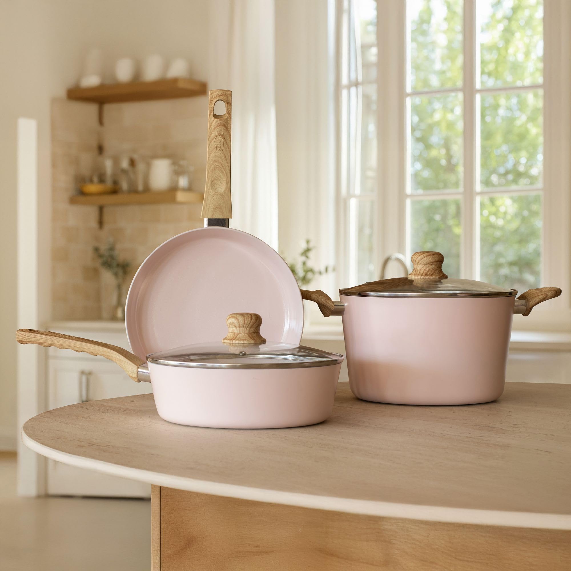 MENASTYL - Faitout 24cm avec revêtement antiadhésif céramique (Sans PFAS/Sans PTFE) tous feux dont induction - En Aluminium - Gamme Colorama - Rose - 6020927