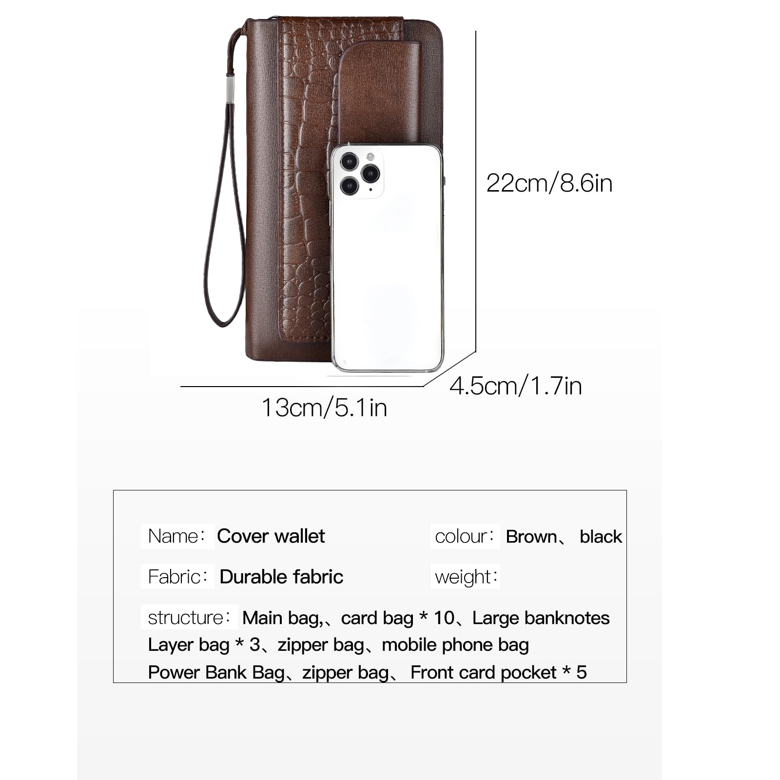 Pochette da uomo, grande, lunga, in pelle, portafoglio, per passaporto da viaggio, custodia per telefono cellulare, porta carte di credito, unisex