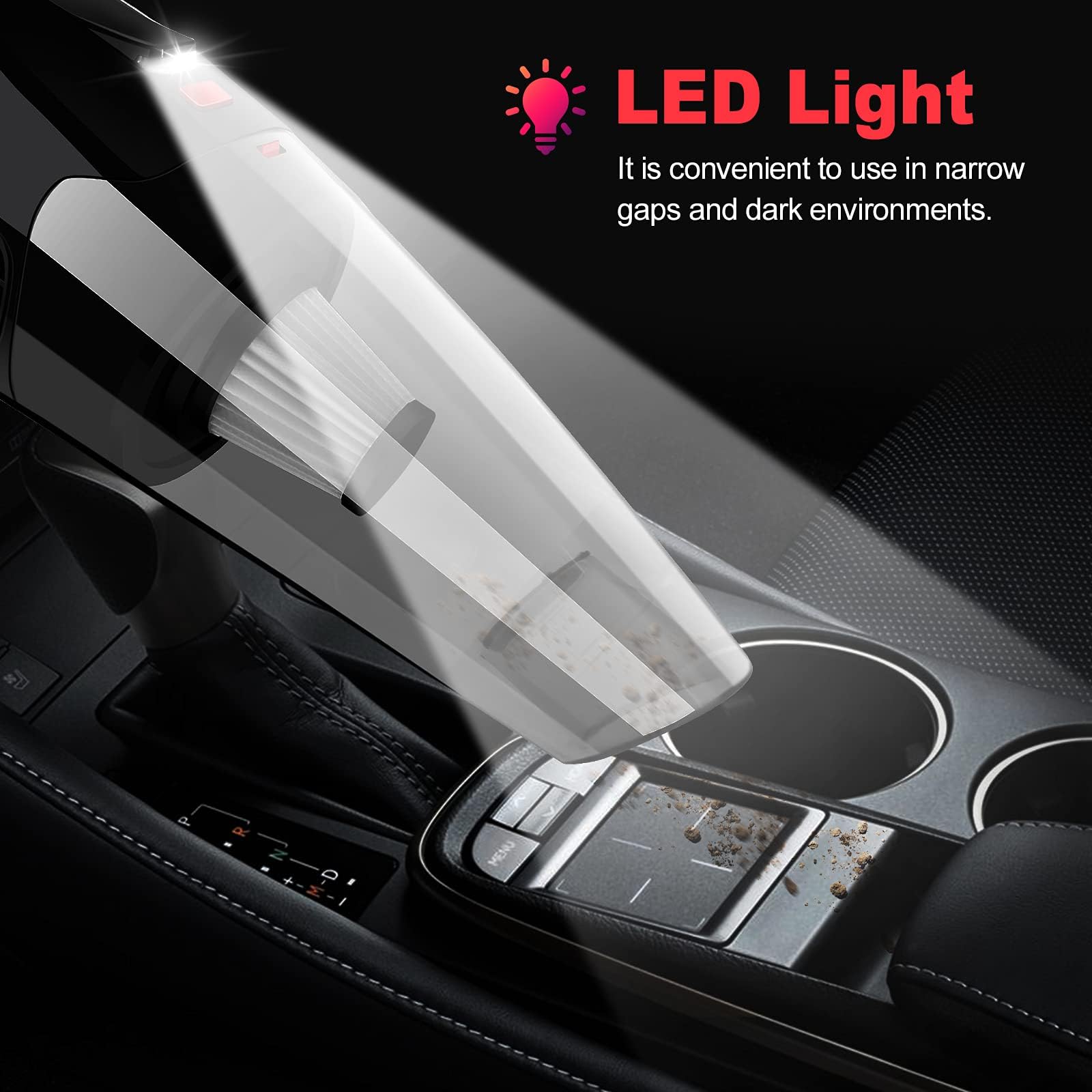 Aspirabriciole Senza Fili 8500PA Aspirapolvere Portatile Potente Aspirapolvere Ricaricabile Filtro HEPA Aspirabriciole con Illuminazione a LED Umido e Secco per Casa Ufficio Auto