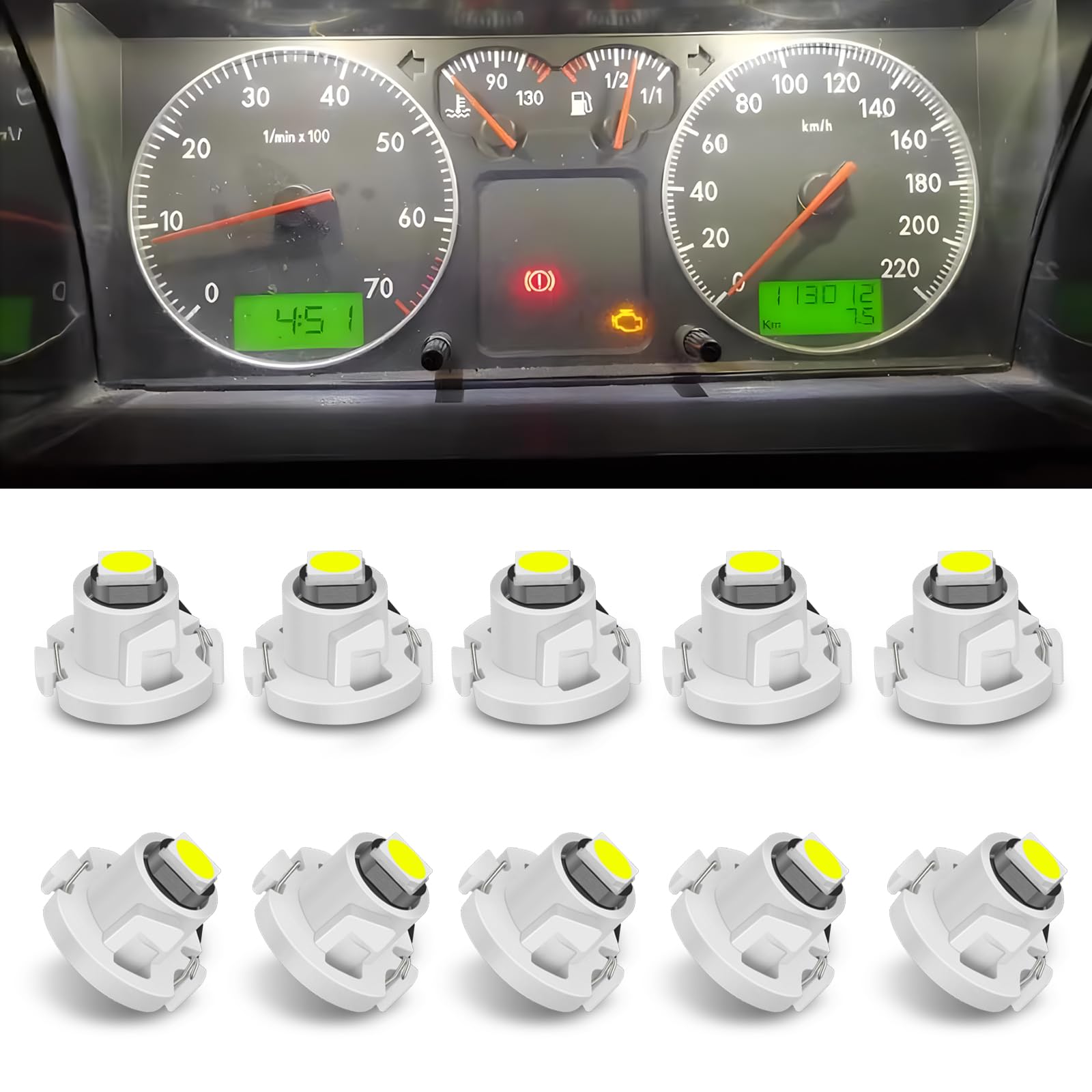 10 PCS Car T4.2 Dashboard Light, 0.39" x 0.27" Compact 3030 LED 150LM 360 Degree Super Bright Indicator Light, Long Life Waterproof Bulb, Universal for Cars Interior Bulb Replacement (White)