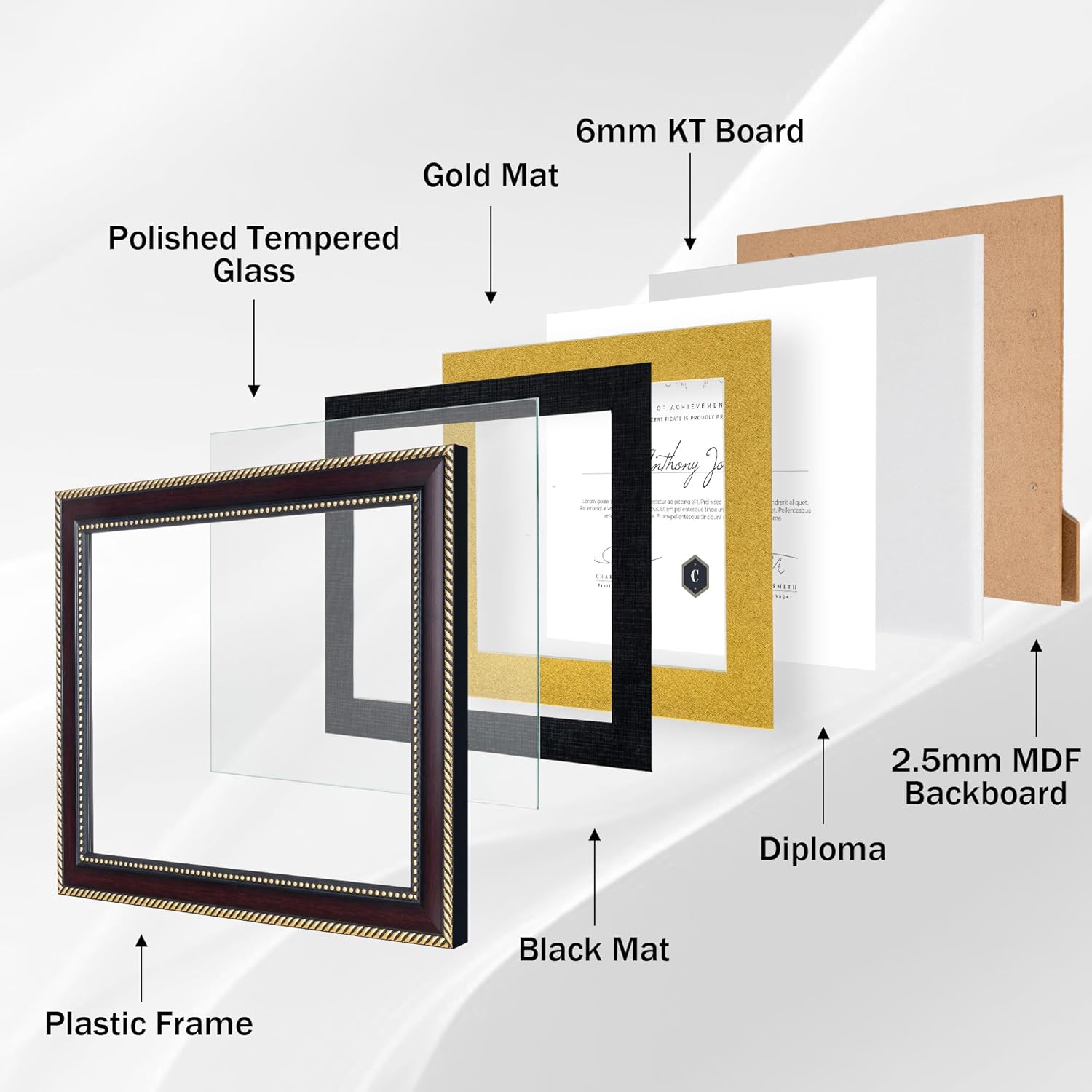 8.5x11 Diploma Frame 2Pack with Black over Gold Mat or Full Display 11x14 Document Certificate Frame for Diploma Degree with HD Tempered Glass Graduation Picture Frame, Mahogany
