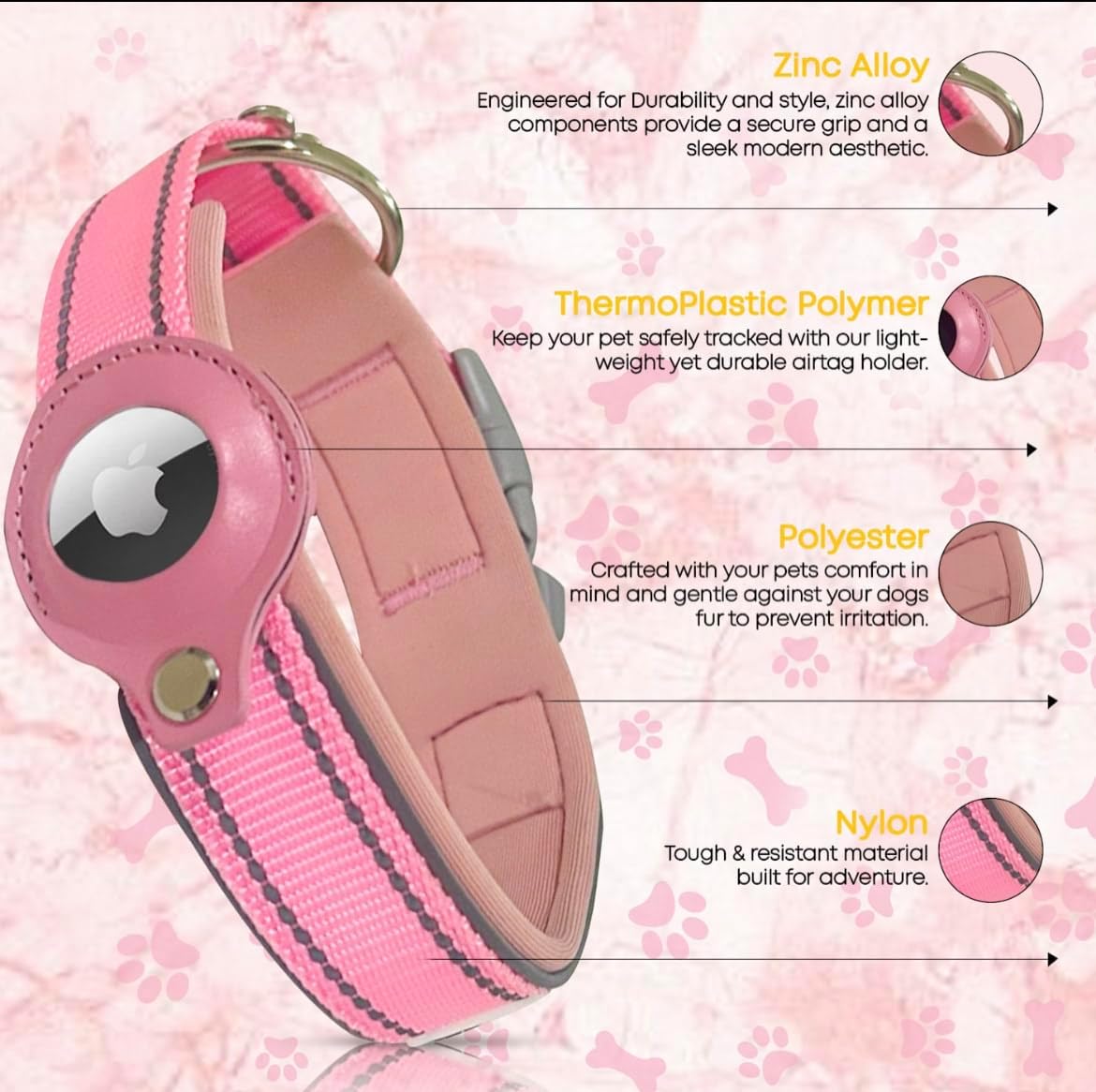 Puppy Leash and Collar Set to Match with Air Tag Holder - Durable Puppy Collar with Neoprene Padding for Comfort, Safe and Sleek Design - Secure and Reflective Nylon for Safety