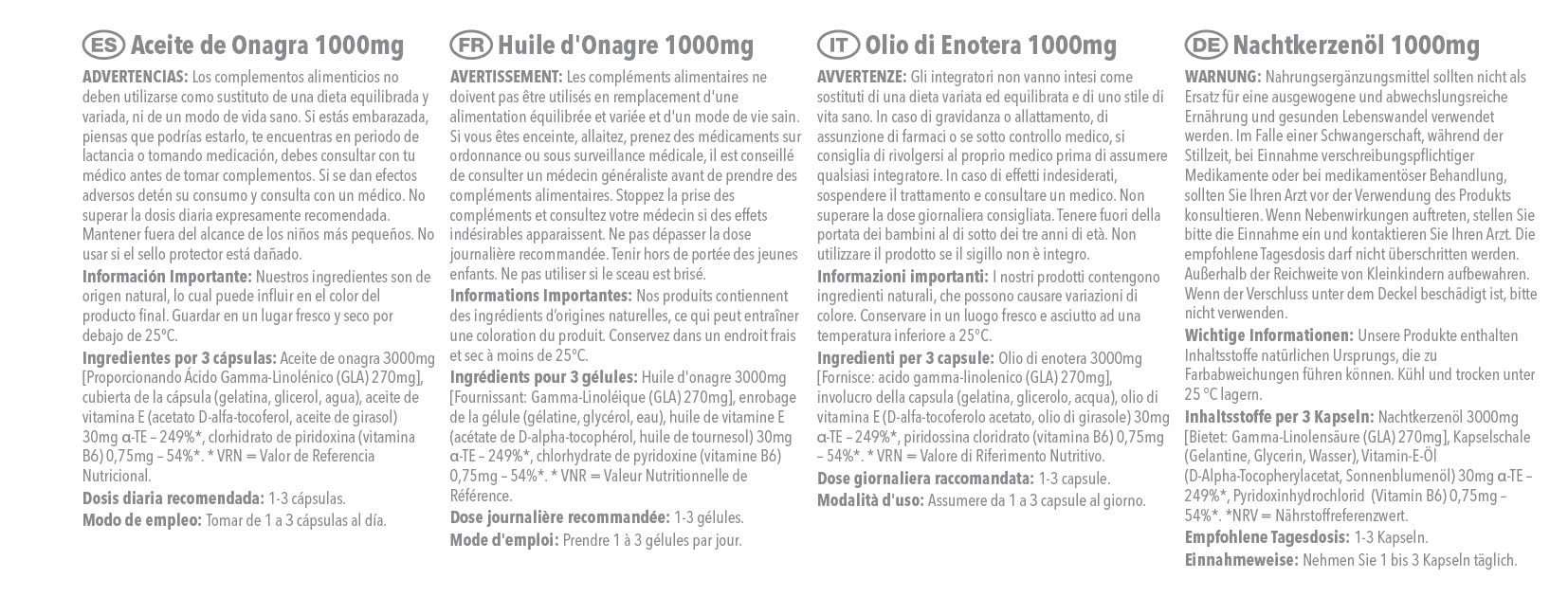 Cápsulas de aceite de onagra 1000 mg | Ayuda al equilibrio hormonal y a una piel sana | Con vitaminas B6 y E añadidas | 360 cápsulas softgel = 4 meses de suministro | Fabricado en el Reino Unido