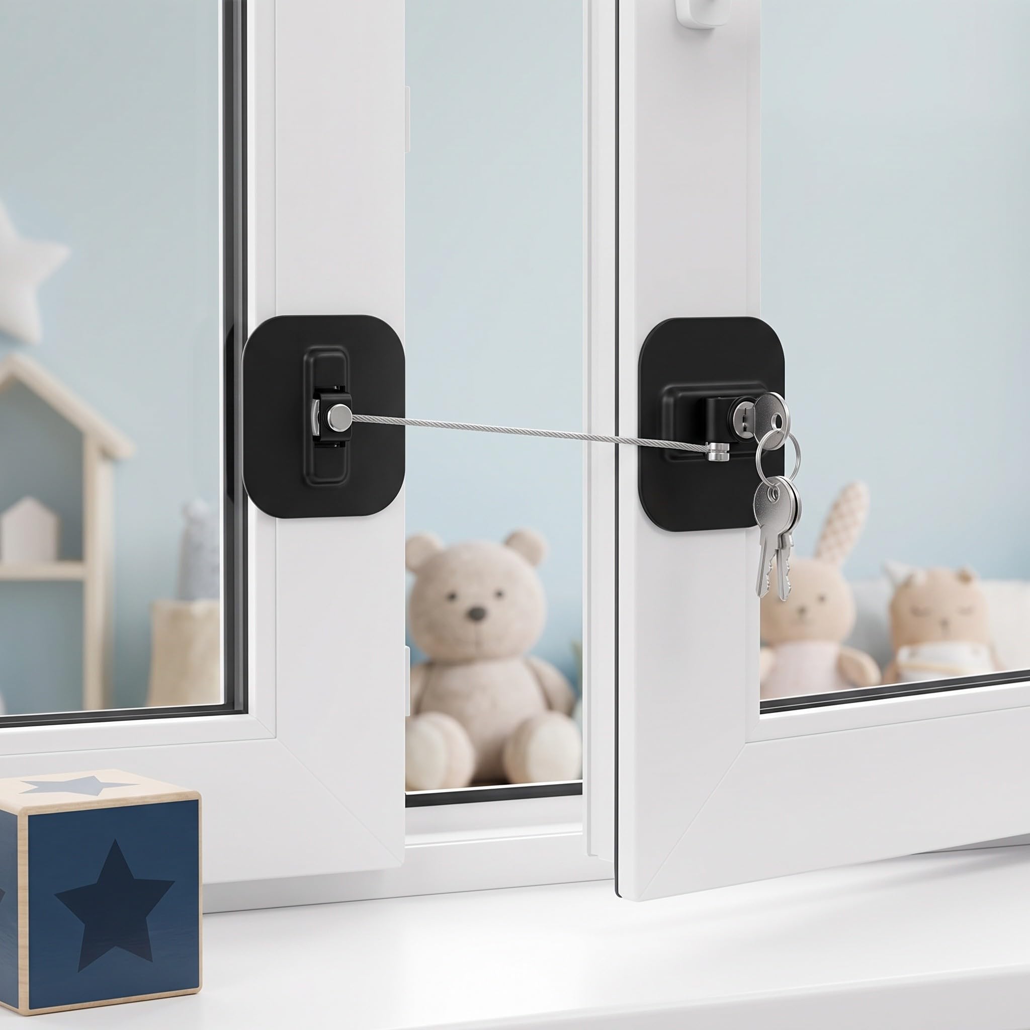 Lurrose 2 Cerraduras de Seguridad para Niños para Ventanas y armarios, Cable con Llave para Puertas Correderas, Protección anticaídas para Refrigeradores, Cajones y Gabinetes, 2 unidades