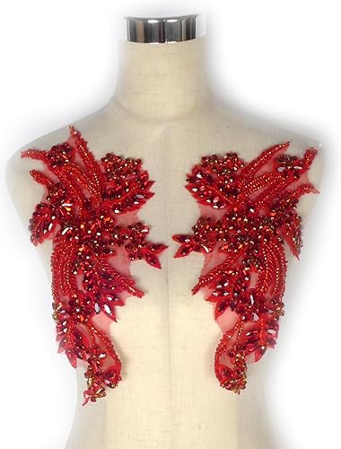 Miniatura 136 de Parches de diamantes de imitación hechos a mano, apliques de cuentas para decoración de vestidos de novia, apliques de flores de oro