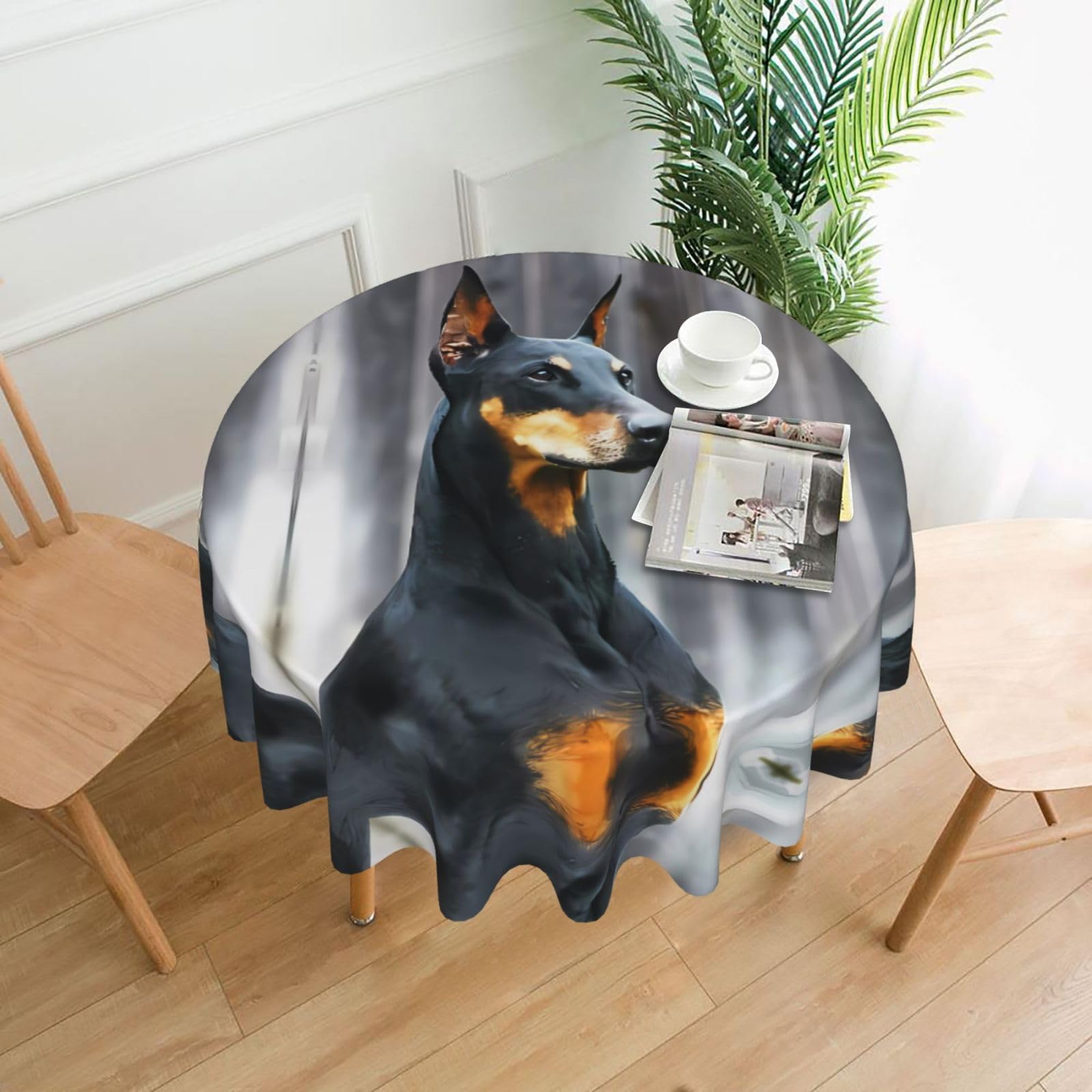 WHJSHOP doberman Prints Round Decorative Tablecloth 60in – High-Grade Polyester Throw Cover for Dining Table Protection & Elegant Home Decor