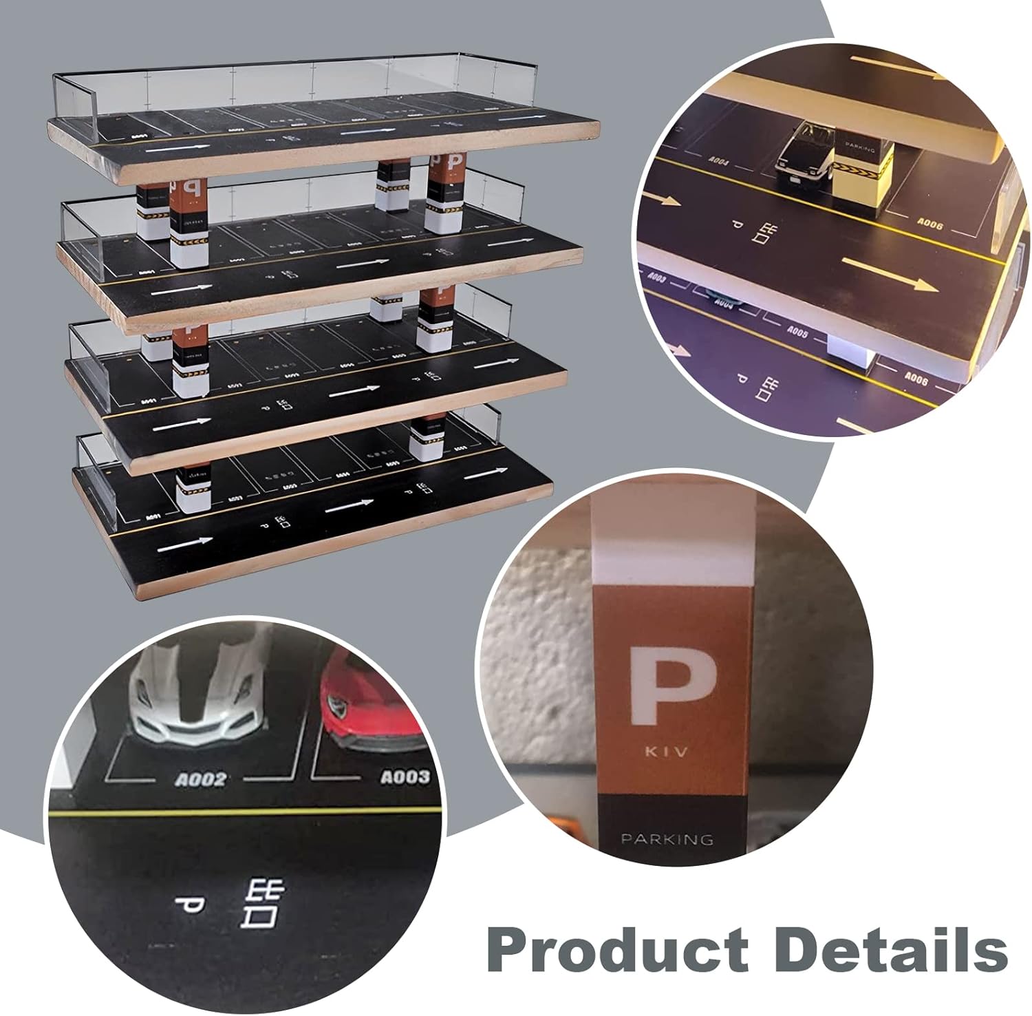 1/64 Scale Wooden Parking Garage Model - Miniature Car Display Case & Home Decor for 1:64 Scale Models (12.99x6.29x12.59 inch)