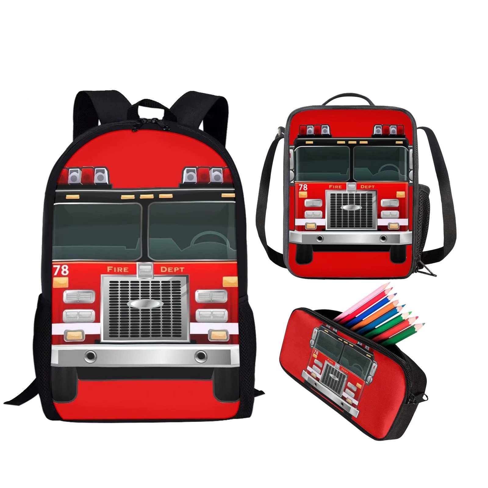 HUGS IDEA 3 Pcs School Bag Set with Thermal Insulated Lunch Tote Purse Pencil Case