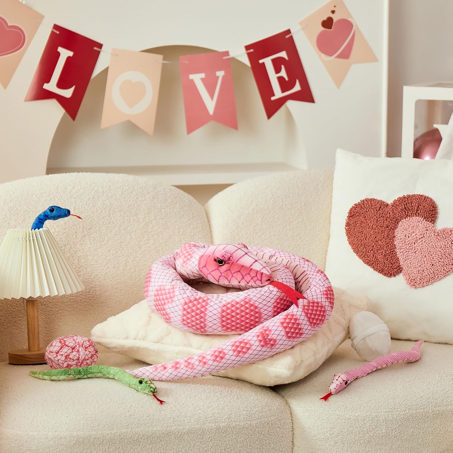Tezituor Giant Stuffed Snake Plush Realistic Snake with 3 Babies&2 Eggs, 80 Inches Pink Snake Toy Birthday Valentines Gifts for Girls Kids - Image 3