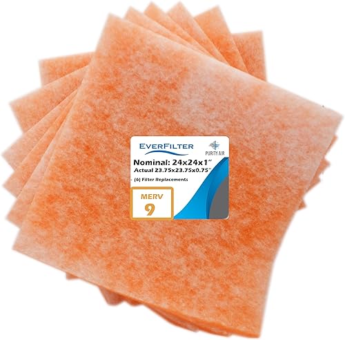 EverFilter Filtro de aire MERV 9 de 24 x 24 x 1 pulgadas (paquete de 6) solo reemplazos de medios de filtro (Fama no incluida), filtros de aire para