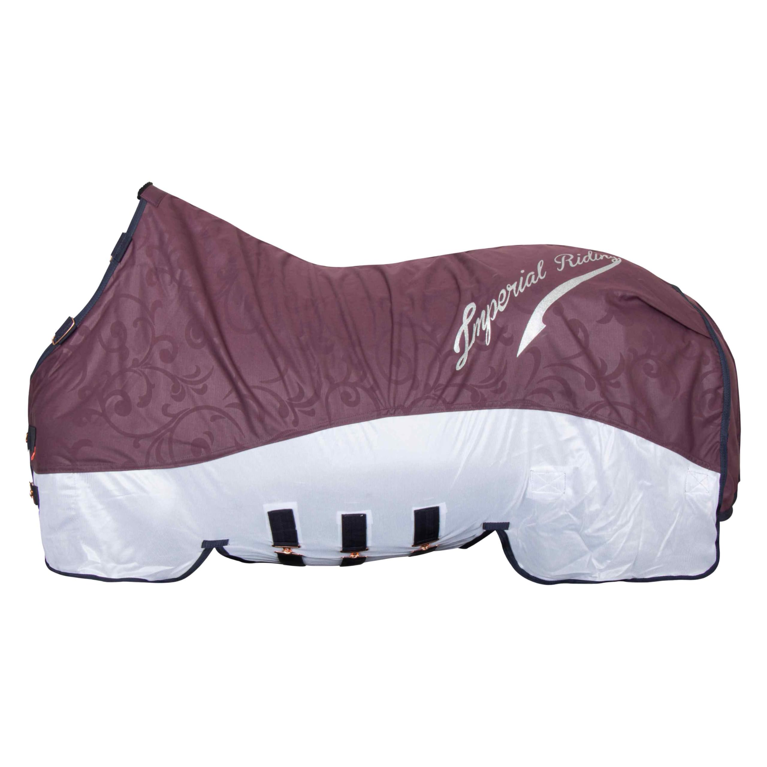 Imperial Riding IRHSuper-Dry 155 - Coperta 2 in 1 senza collo, rivestimento impermeabile e anti-mosche, con rete traspirante, con patta addominale, bordeaux
