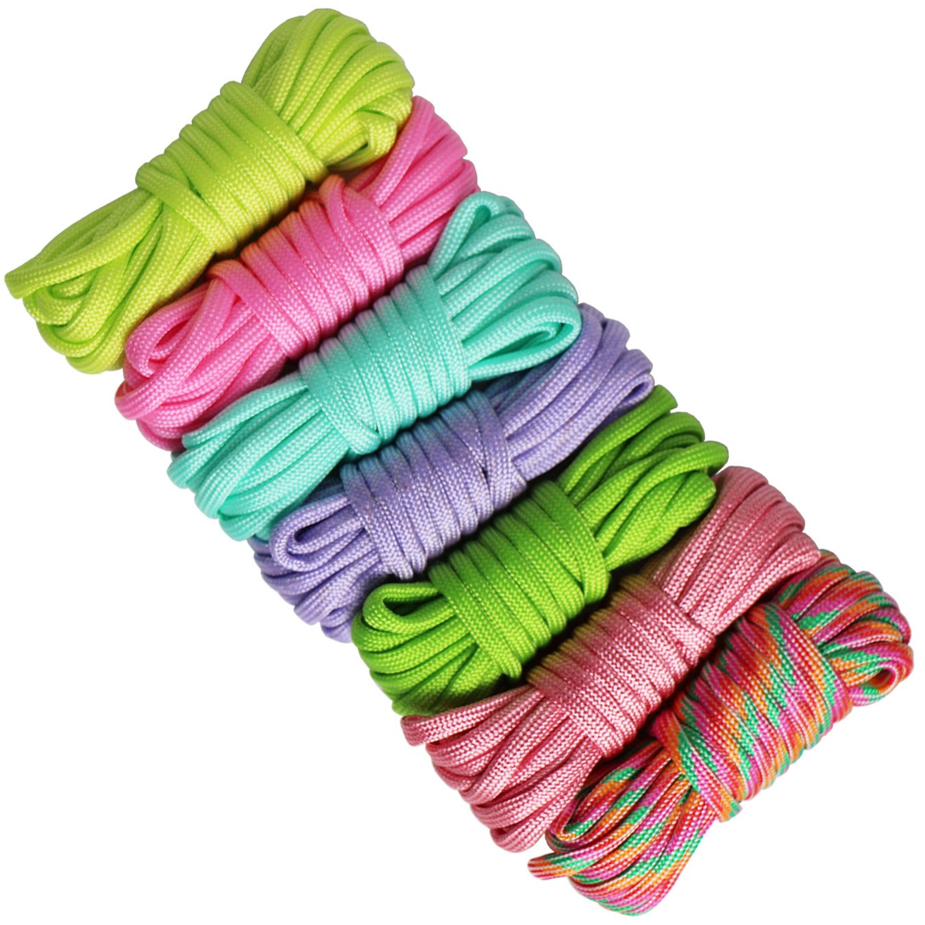 7 Piezas Cuerda Paracord Set Ideal para el aire libre, camping, trenzar pulseras y Llavero