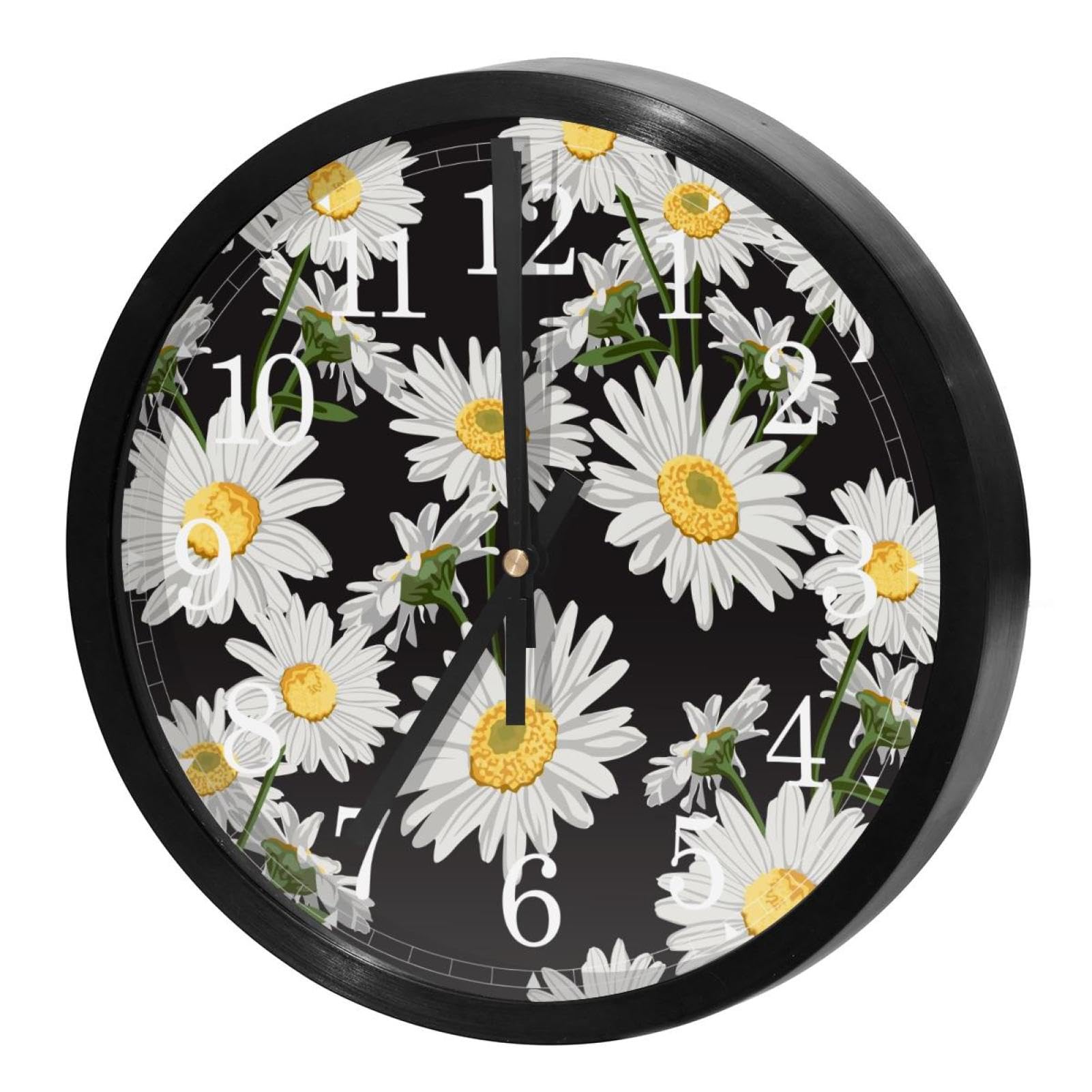 Horloge murale ronde fleurs de camomille pour une cuisine chaleureuse