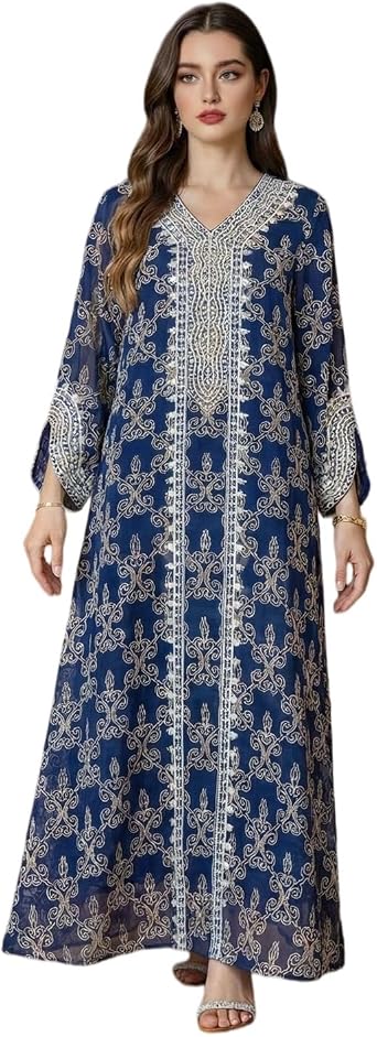 Womens Muslim Party Dresses Jalabiya Embroidery Morocco Dubai Abayas Ramadan Long Robe Kaftan