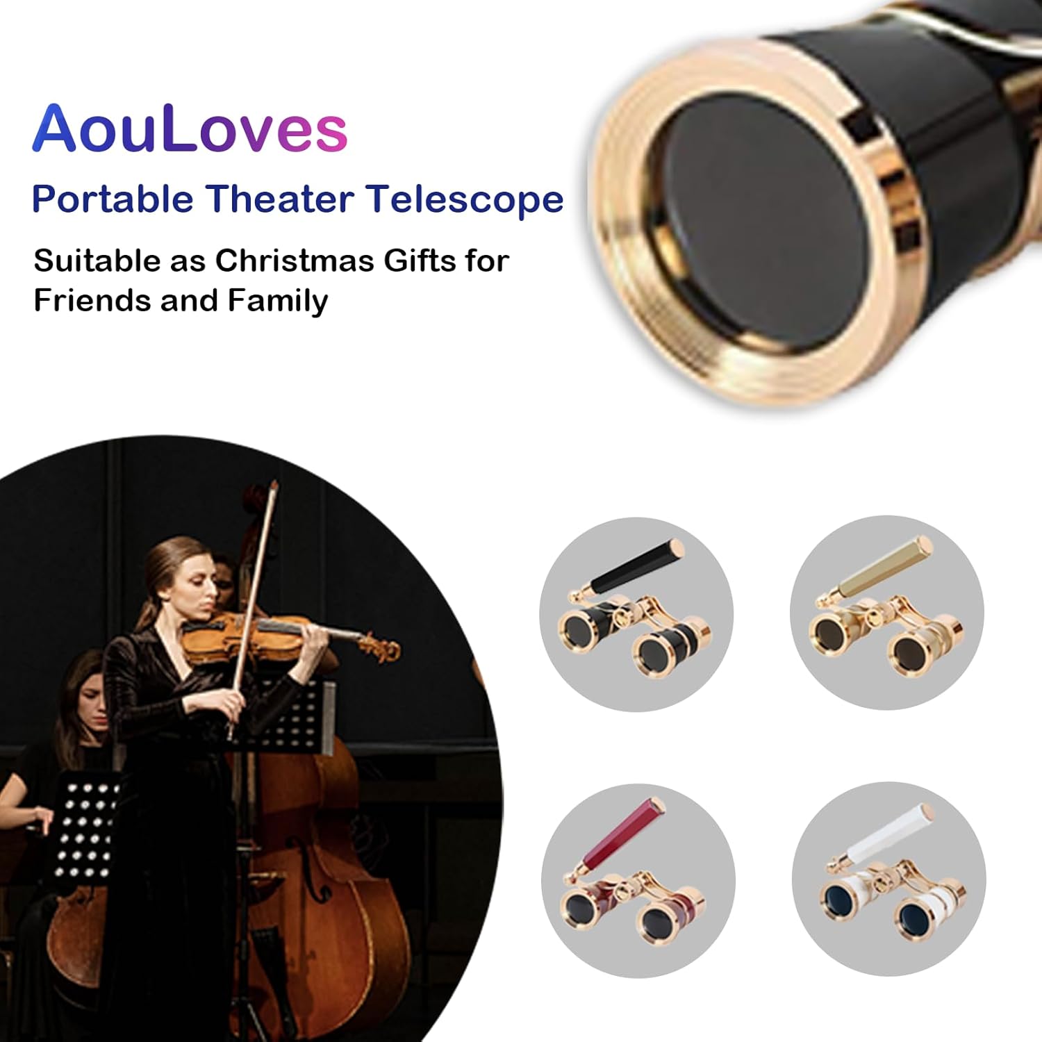 Opera Glasses Binoculars 3 X 25 Compact and Lightweight with Built-in Foldable Theater Glasses, Adjustable Handle for Adults Kids Women in Music Concerts and Opera Houses (Black)
