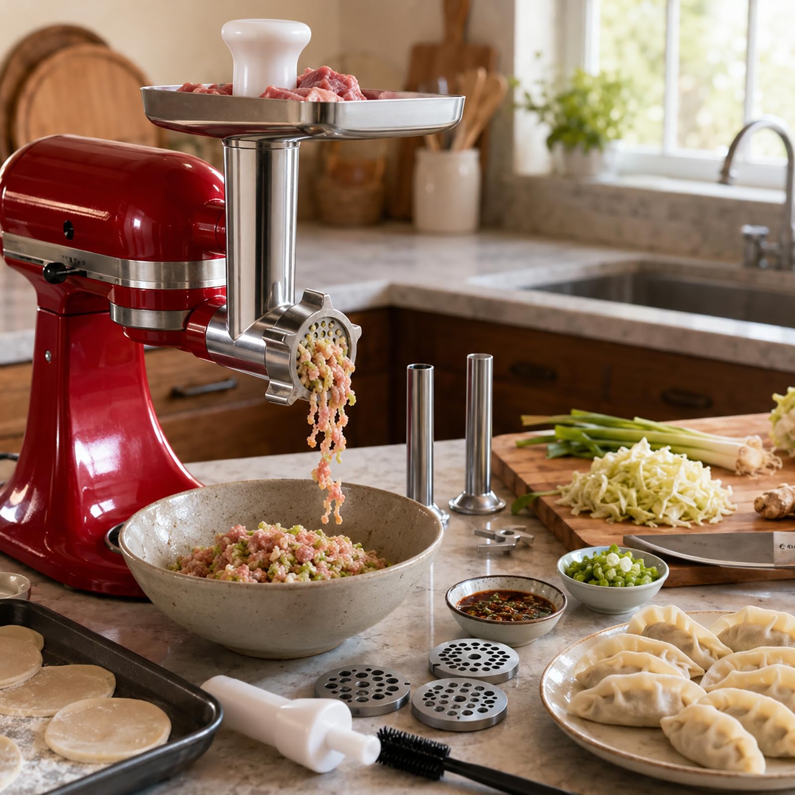 Set accessori per tritacarne e insaccatrice in metallo, accessorio da cucina per robot da cucina per la preparazione quotidiana della carne e tritare a casa Accessorio per tritacarne per mixer