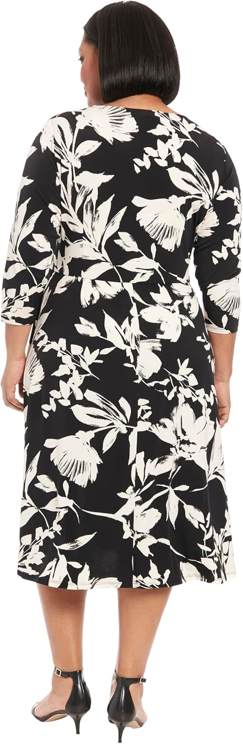 London Times Women's Keyhole Jewel Neck Side Tie Fit and Flare