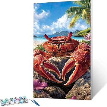 Paint by Numbers Kit for Adults Beginner, Crab Adult Paint by Number Kits on Canvas, Beach DIY Acrylic Paint Watercolor Oil Paint by Number for Adults Crafts, Home Decor Wall Art Gift 20x40 inch 7-2/4
