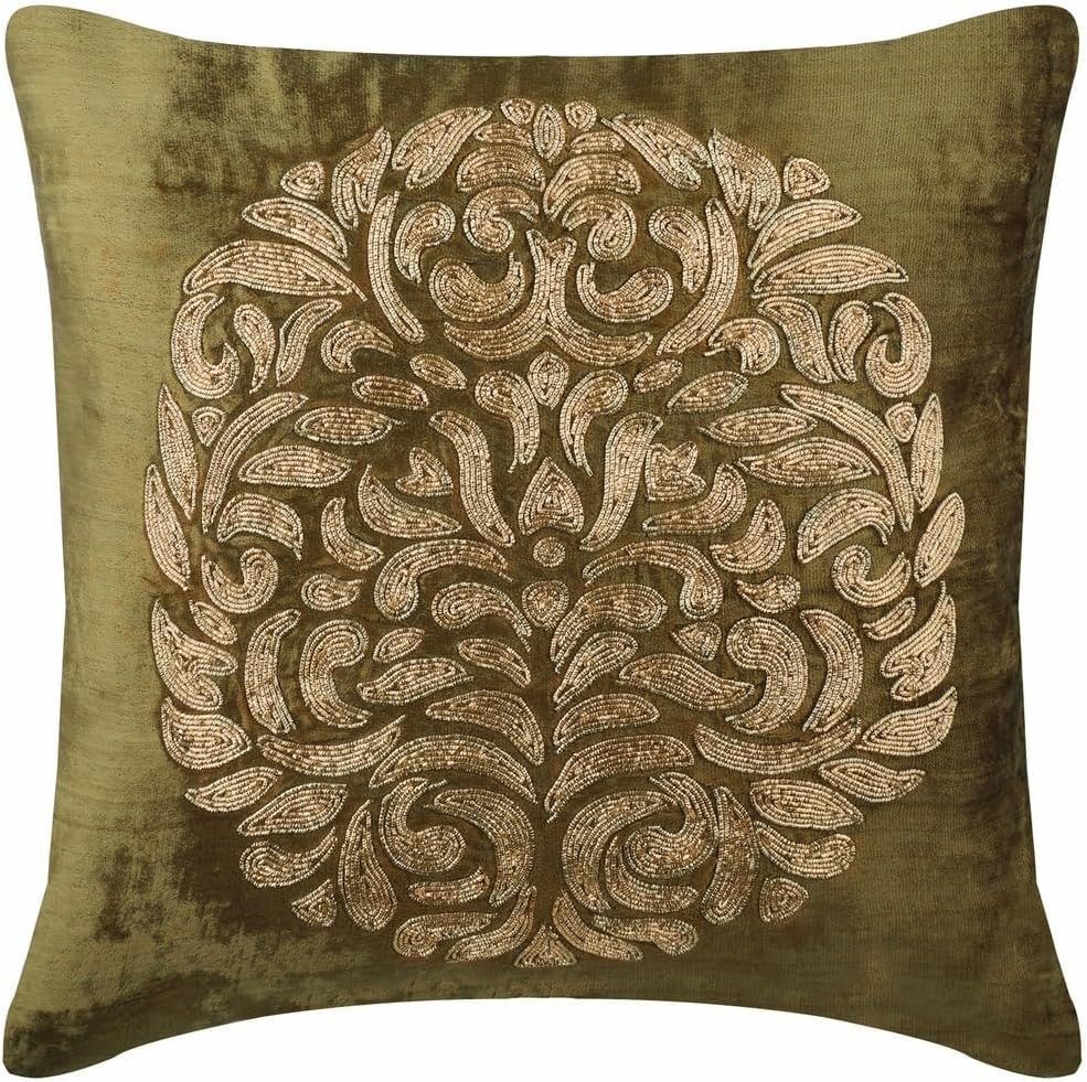 The HomeCentric Cushion Cover, Sage Green Zippered Throw Pillow Covers 16x16 inch (40x40 cm) Velvet Pillow Covers, Abstract, Medallion, Contemporary Designer Pillow Easter - Circle of Peace