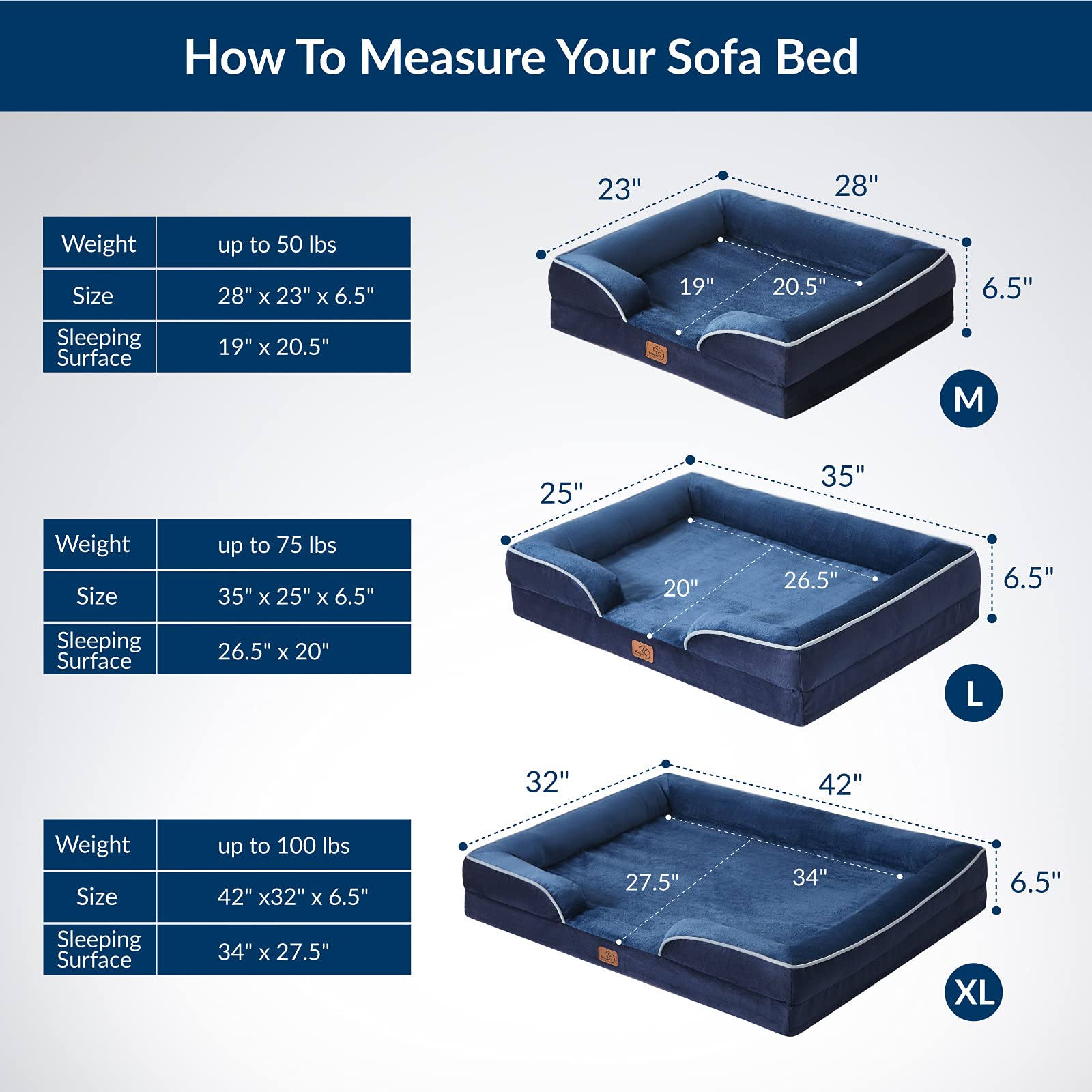 Bedsure Large Orthopedic Dog Bed for Large Dogs - Big Waterproof Dog Bed Large, Foam Sofa with Removable Washable Cover, Waterproof Lining and Nonskid Bottom Couch, Pet Bed, Navy Blue