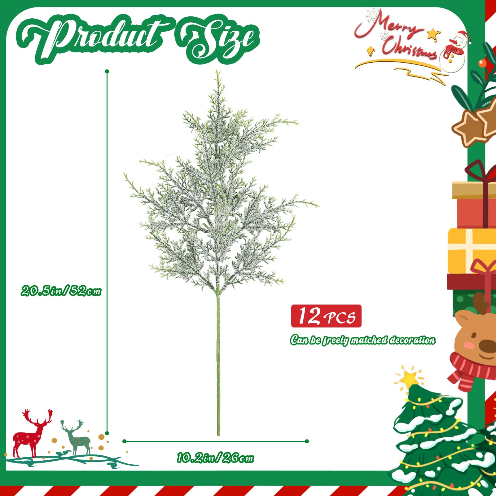 DILIBRA Künstliche schneegefrostete Tannenzweige 51,1 cm, künstliche Tannenzweige und künstliche Tannenzweige, künstliche Weihnachtsstiele für DIY Girlande, Kranz, Handwerk, Heim- und