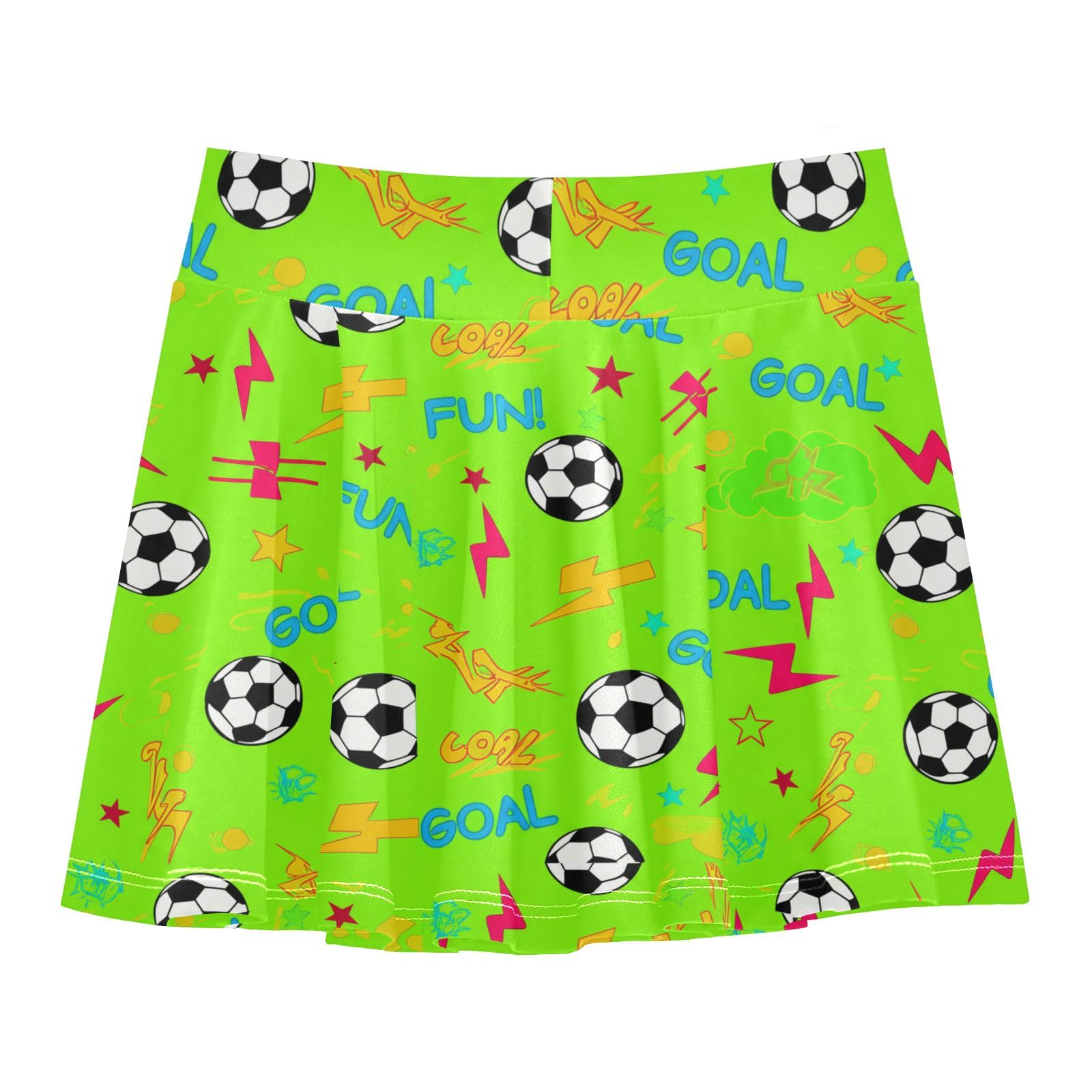 Cute Soccer Balls Green Little Girls Tennis Skirts Pleated Dance Athletic Skort Kids Active Skorts with Shorts Size 11-12
