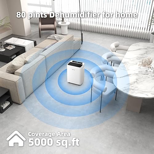 Miniatura 6 de AIRPLUS Deshumidificador de 5000 pies cuadrados de 80 pintas para sótanos, tanque de agua de 1.3 galones, deshumidificadores inteligentes para el