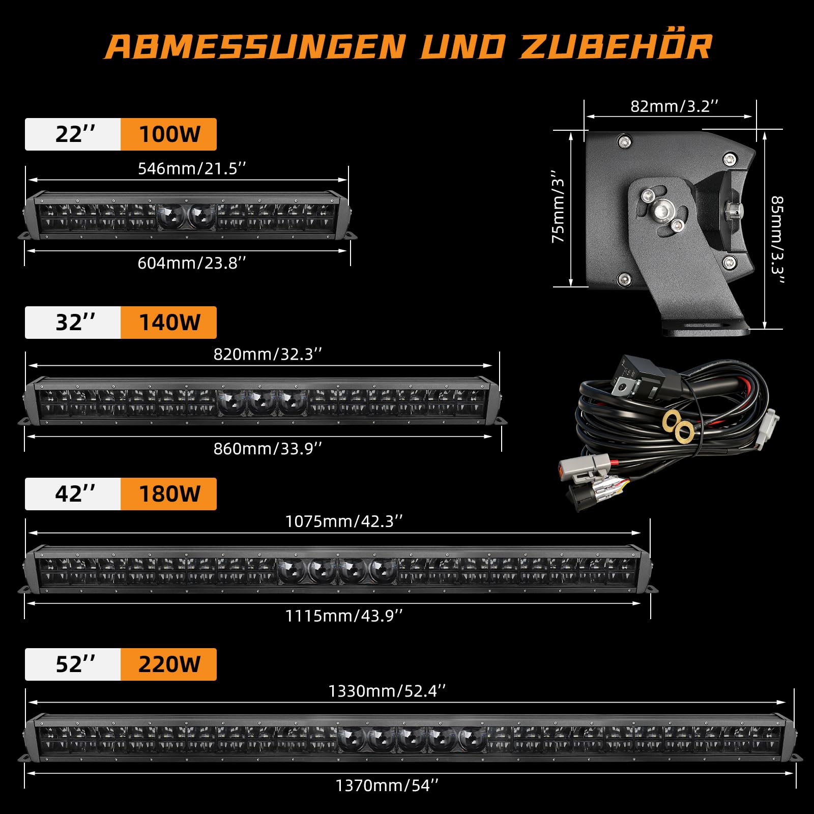 CO LIGHT 52'' (1,3m) Lightbar Auto, LED Fernscheinwerfer 12V 24V 220W 44000LM IP68, LED Bar für Offroad/LKW/Wohnmobil, Ultra-weitreichender Spot-Scheinwerfer