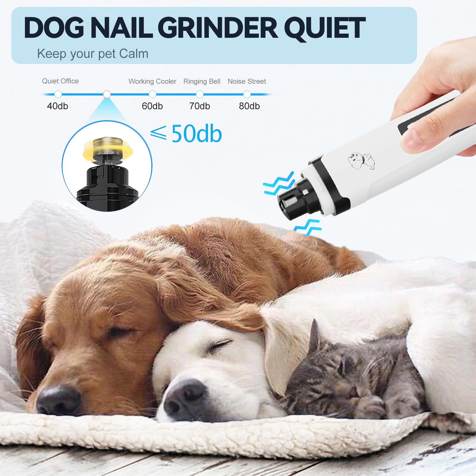 Dog Nail Grinder,Quiet Dog Nail Grinder for Large Medium Small Dogs Paw & Cats Claw, Dual Light USB Rechargeable Electric 2-Speed Pet Toenail Grooming Supplies, Gifts for Cat/Dog Lovers (M2) - image 5