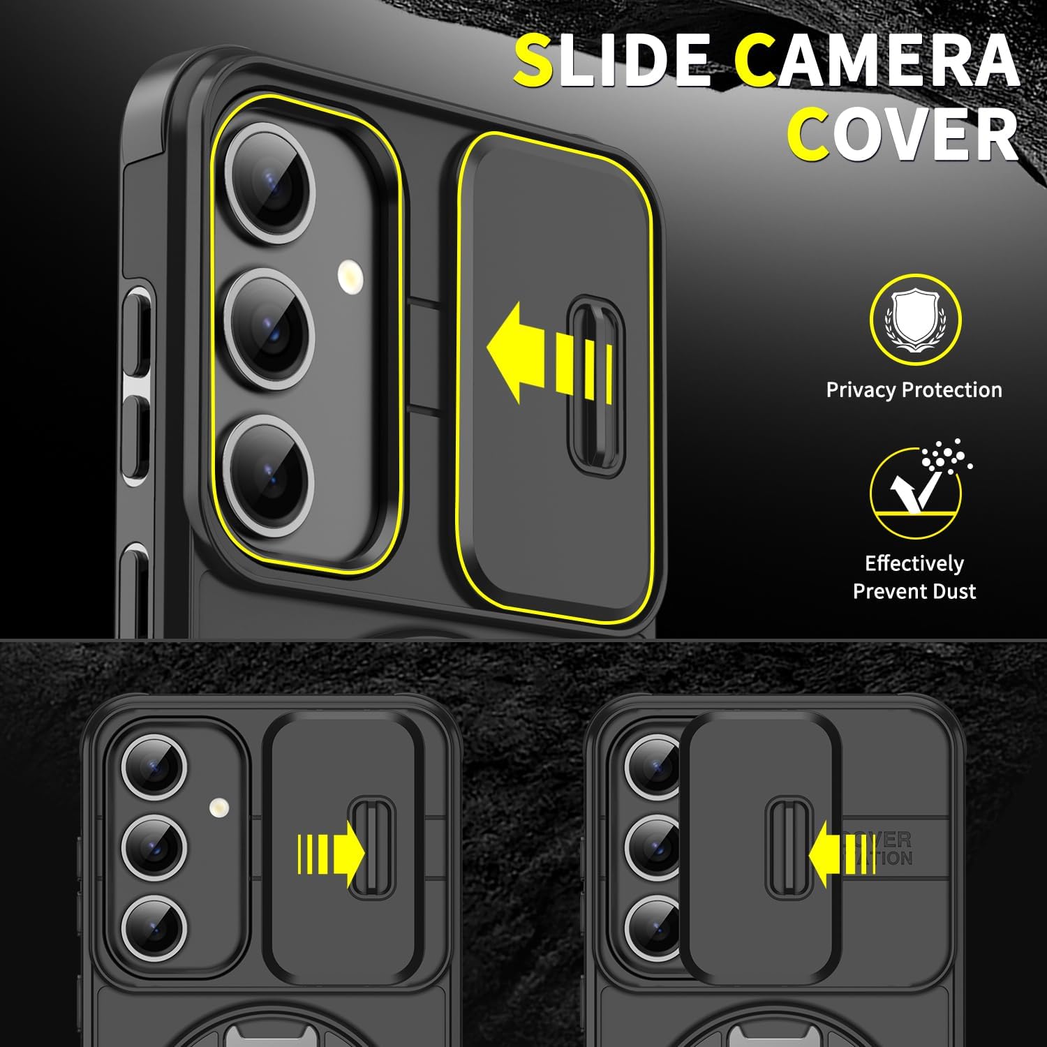 S25 Plus Phone Case with Ring Stand Kickstand [Military Drop Protection] S25 Plus Case with 9H Screen Protector & Slide Camera Protector, Shockproof Cases Cover for Samsung Galaxy S25 Plus