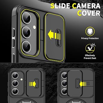 S25 Plus Phone Case with Ring Stand Kickstand [Military Drop Protection] S25 Plus Case with 9H Screen Protector & Slide Camera Protector, Shockproof Cases Cover for Samsung Galaxy S25 Plus