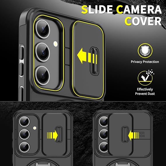 S25 Plus Phone Case with Ring Stand Kickstand [Military Drop Protection] S25 Plus Case with 9H Screen Protector & Slide Camera Protector, Shockproof Cases Cover for Samsung Galaxy S25 Plus