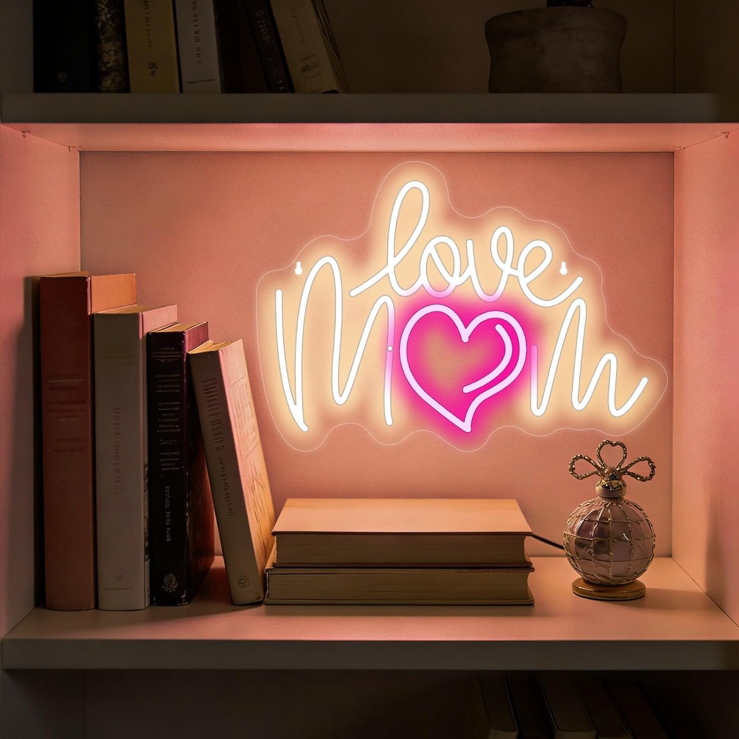 Mama Happy Mother's Day Neon Sign, Best Mom Ever Heart Led Sign USB Powered Dimmable Neon Lights for Party Birthday Decorations, Bedroom, Living Room, Bedroom, Kids Room Wall Decor-16.7"x11.8"