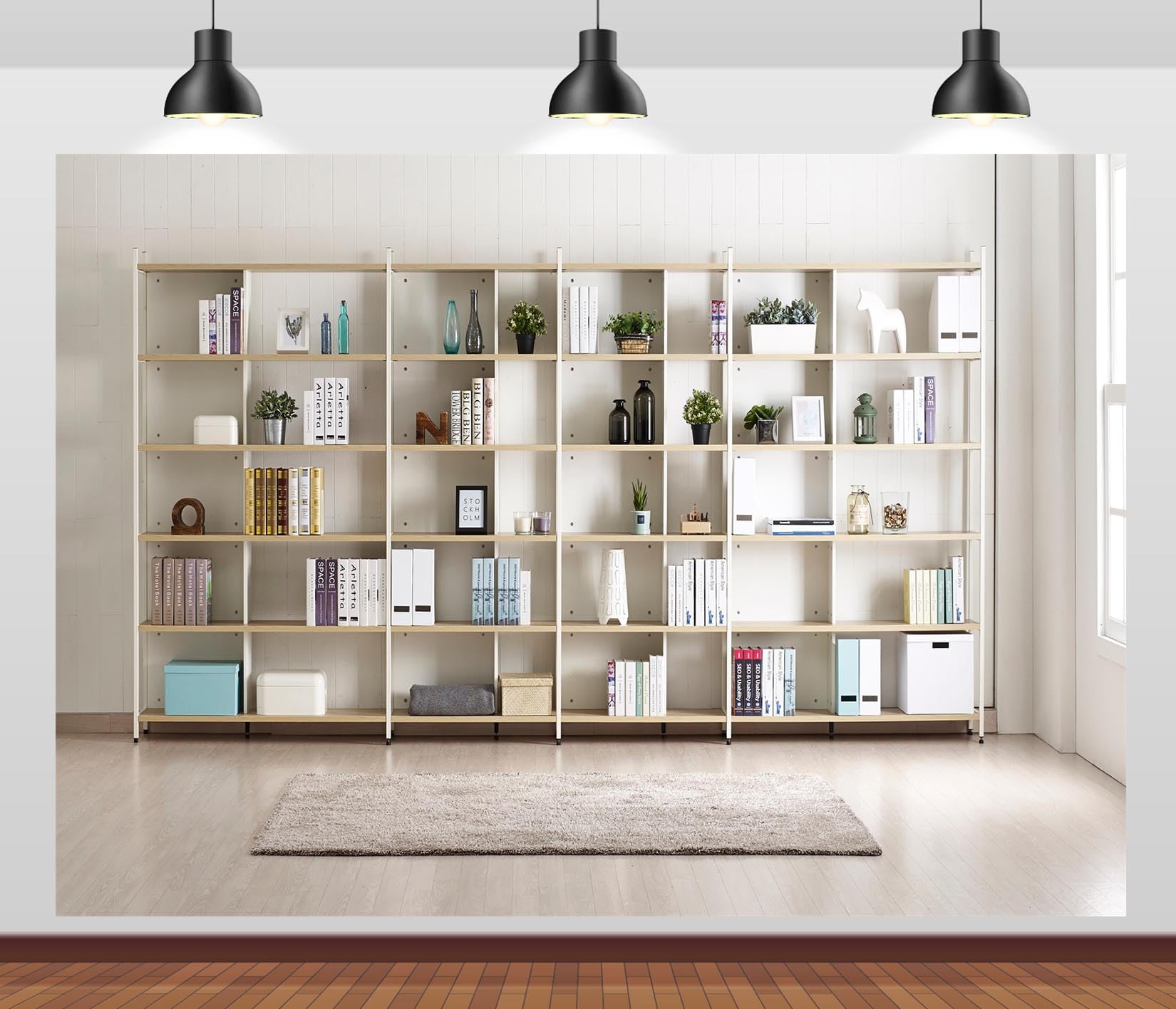 Loccor 6x4ft Fabric Bookshelf Backdrop Modern Room Interior White Bookshelf Home Office Background for Video Conference Zoom Meeting Home Office