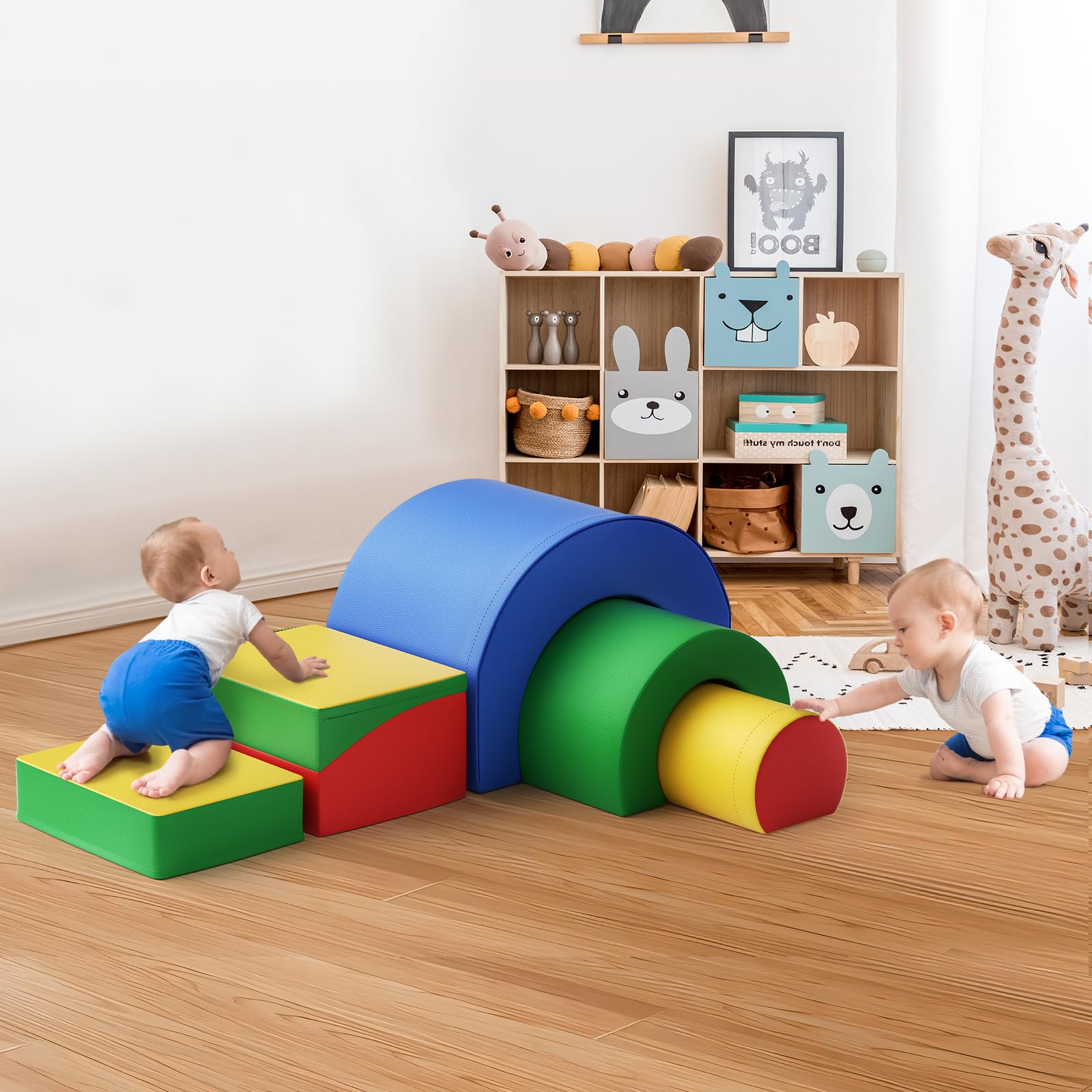 Baby Motor Skills Course,5 Piece Soft Block Set for Toddlers and Babies,Foam Climbing Blocks,Giant Montessori Type Building Set, Indoor Play Area, EN71 Certified (Color)