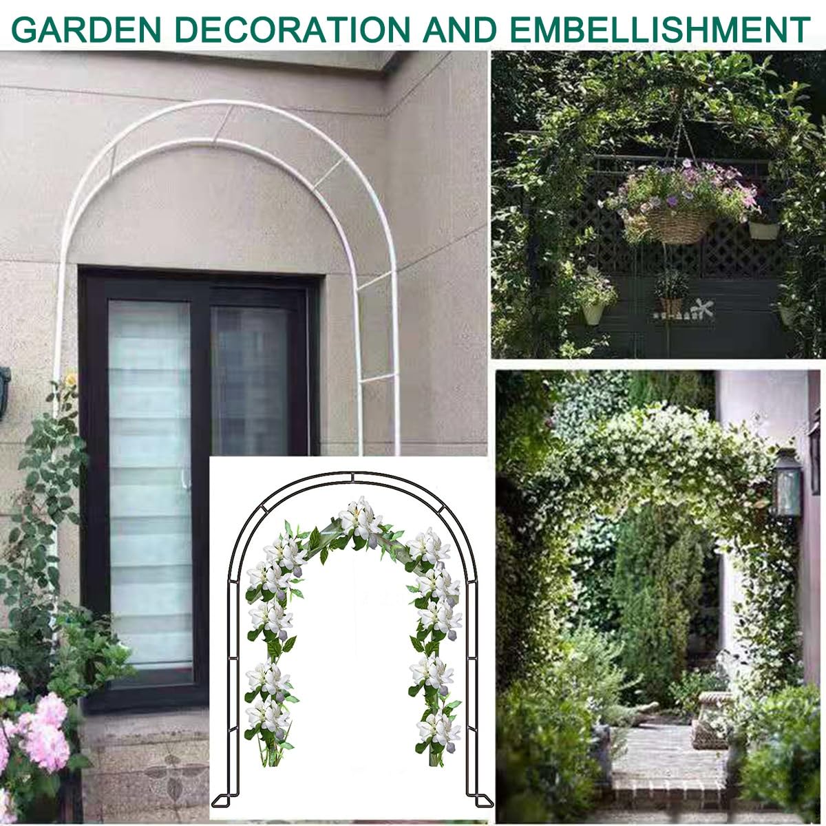 Gartenbogen aus Metall, 2,3 m x 1,4 m, einfache Montage, weißer Blumenbogen für den Außen- und Innenbereich, dekorativer Pera de Jardin, perfekt für Hochzeiten und Veranstaltungen