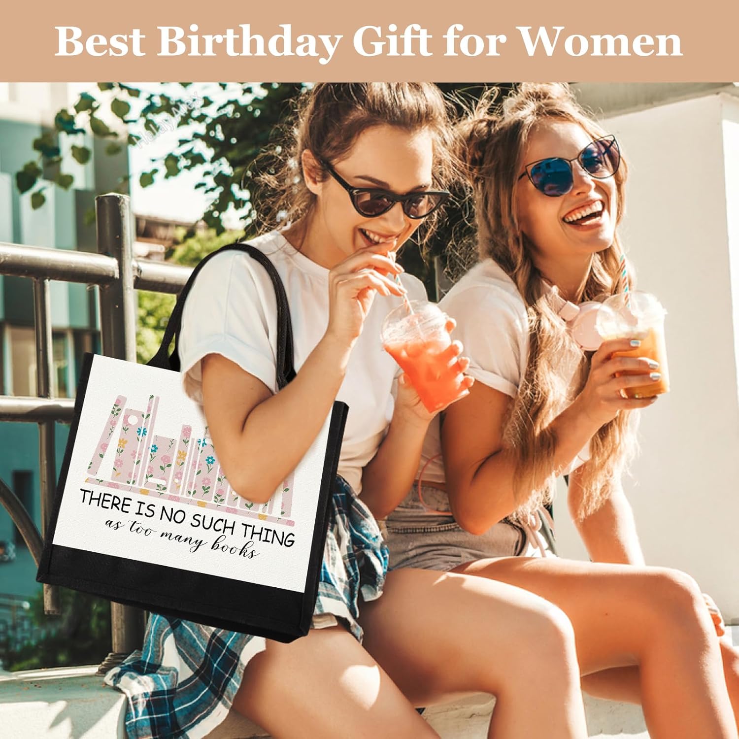 GevGuxLuo Canvas Tote Bag for Women, Cute Book Lover Gifts for Women, Book Lover Gifts Aesthetic Tote Bag Reusable Bag, Birthday Christmas Gift Bookish Gift for Reader Librarian Who Loves Books - Image 3