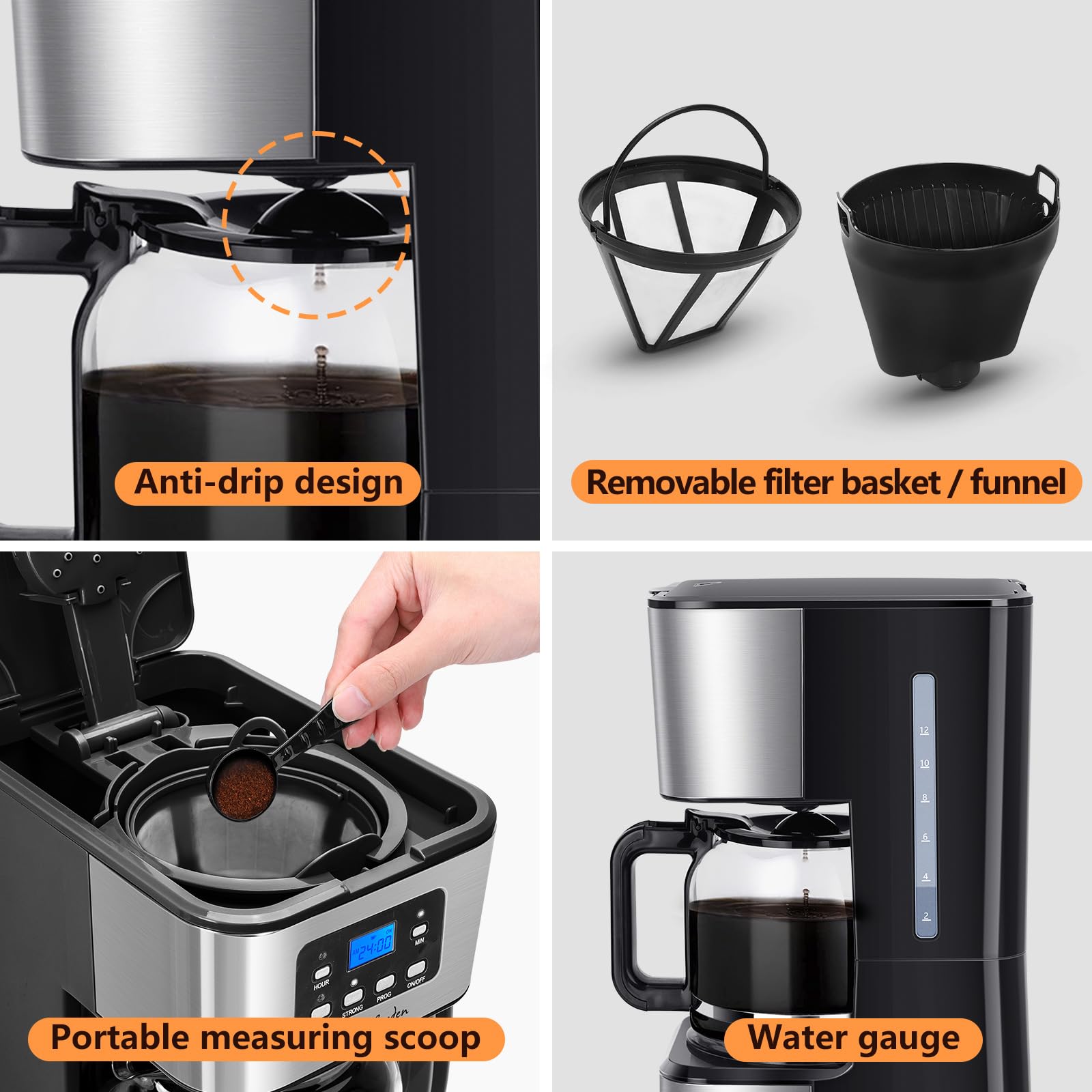 Taylor Swoden Darcy 950W Kaffeemaschine mit Timer 1.5L Filterkaffeemaschine 12 Tassen BPA-frei Schwarz