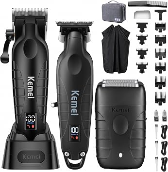 KEMEI KM-2293 3-Piece Cordless Barber Kit with Foil Shaver, Black