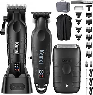 KEMEI KM-2293 3-Piece Cordless Barber Kit with Foil Shaver, Black
