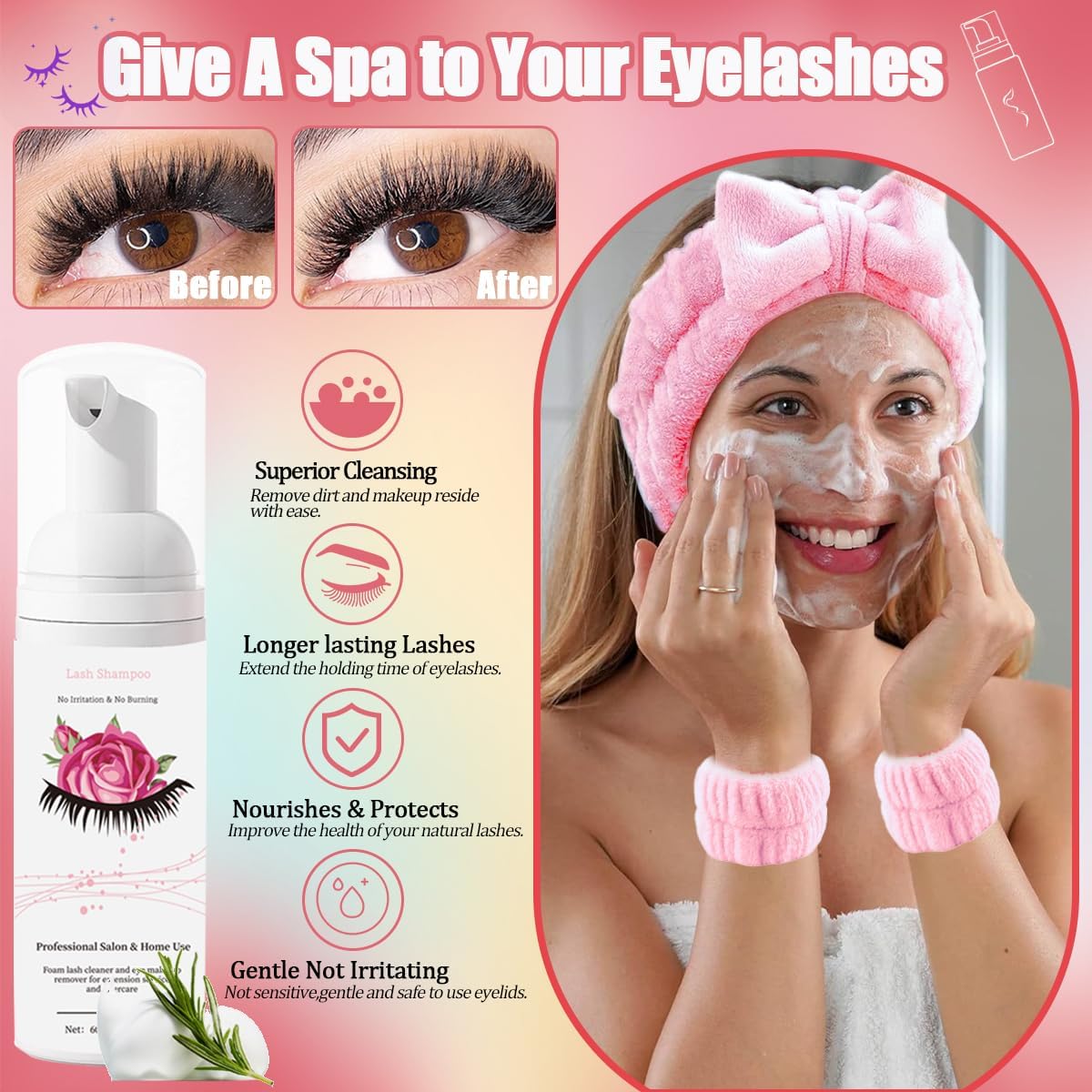 DNSGOOR Kit d'extensions de cils DIY - 590 pièces D Curl - Colle et scellant - Shampoing pour cils - Brosse de nettoyage - Bandeau - Poignet - Pince à épiler - Pinceau applicateur (LASH01)