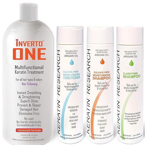 INVERTO ONE Complejo 4 botellas XL Set Complejo de queratina brasileña Tratamiento de soplado para el cabello Resultados profesionales Alisar y